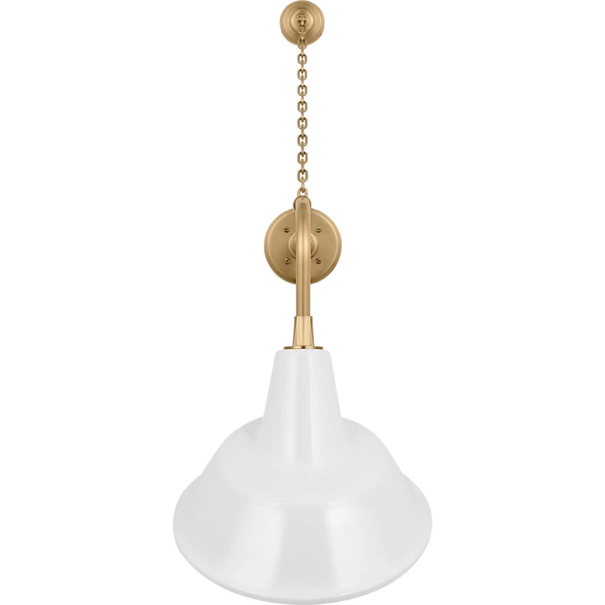 Thomas O'Brien Academy 20" Anchored Rex Barn Light in Hand-Rubbed Antique Brass with 12.5" White Tilted Bowers Shade W12.5" x H35.5" x E23.5"