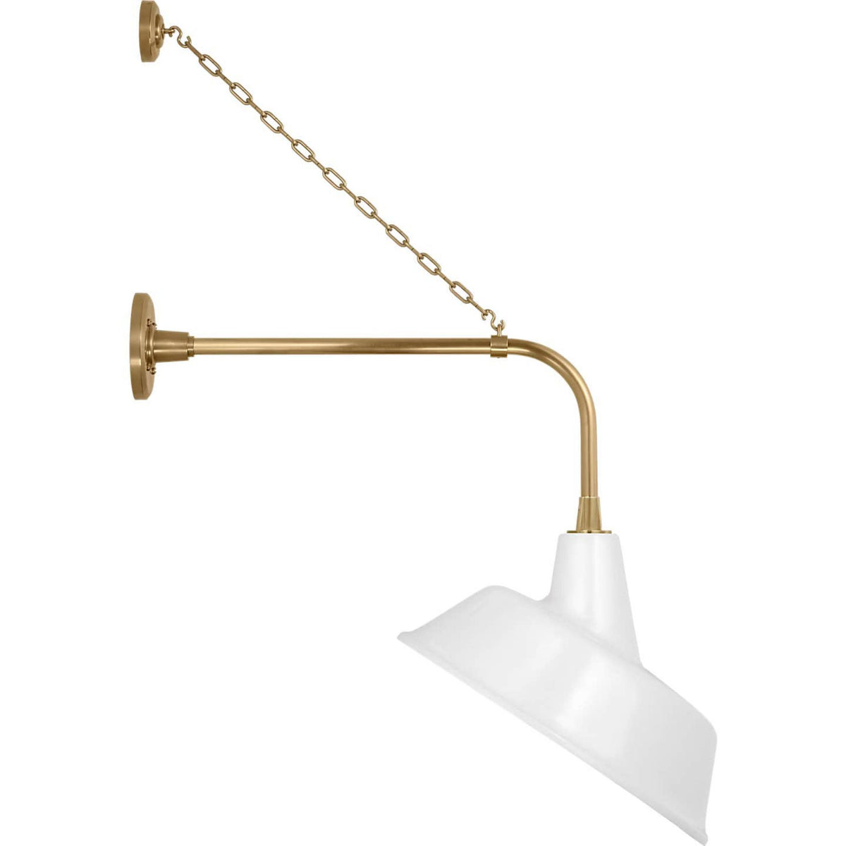 Thomas O'Brien Academy 20" Anchored Rex Barn Light in Hand-Rubbed Antique Brass with 16" White Tilted Bowers Shade W16" x H36.5" x E25"