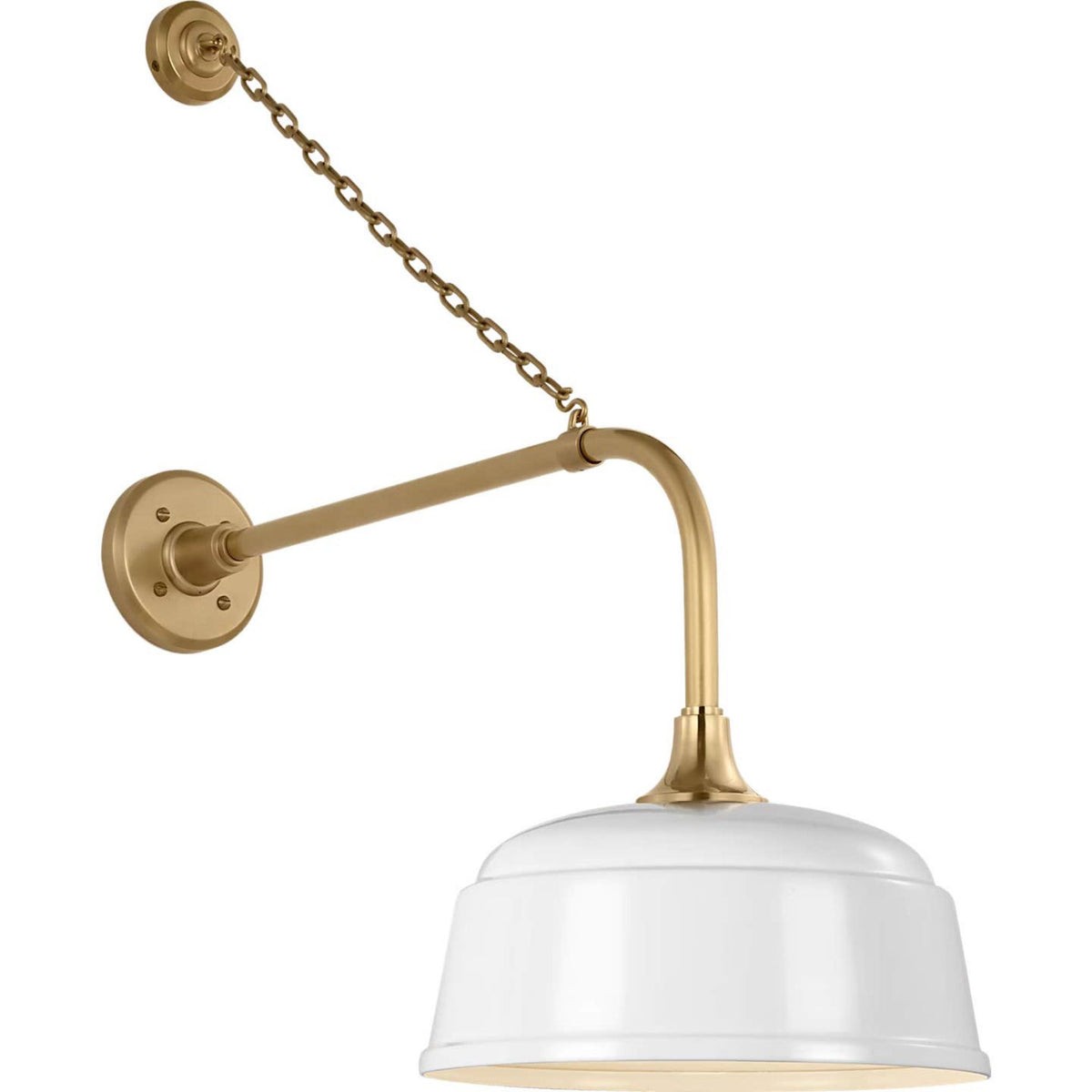Thomas O'Brien Academy 20" Anchored Rex Barn Light in Hand-Rubbed Antique Brass with 12.5" White Rockhouse Shade W12.5" x H30" x E26.25"