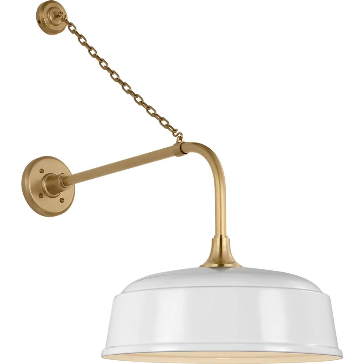 Thomas O'Brien Academy 20" Anchored Rex Barn Light in Hand-Rubbed Antique Brass with 16" White Rockhouse Shade W16" x H30" x E28"