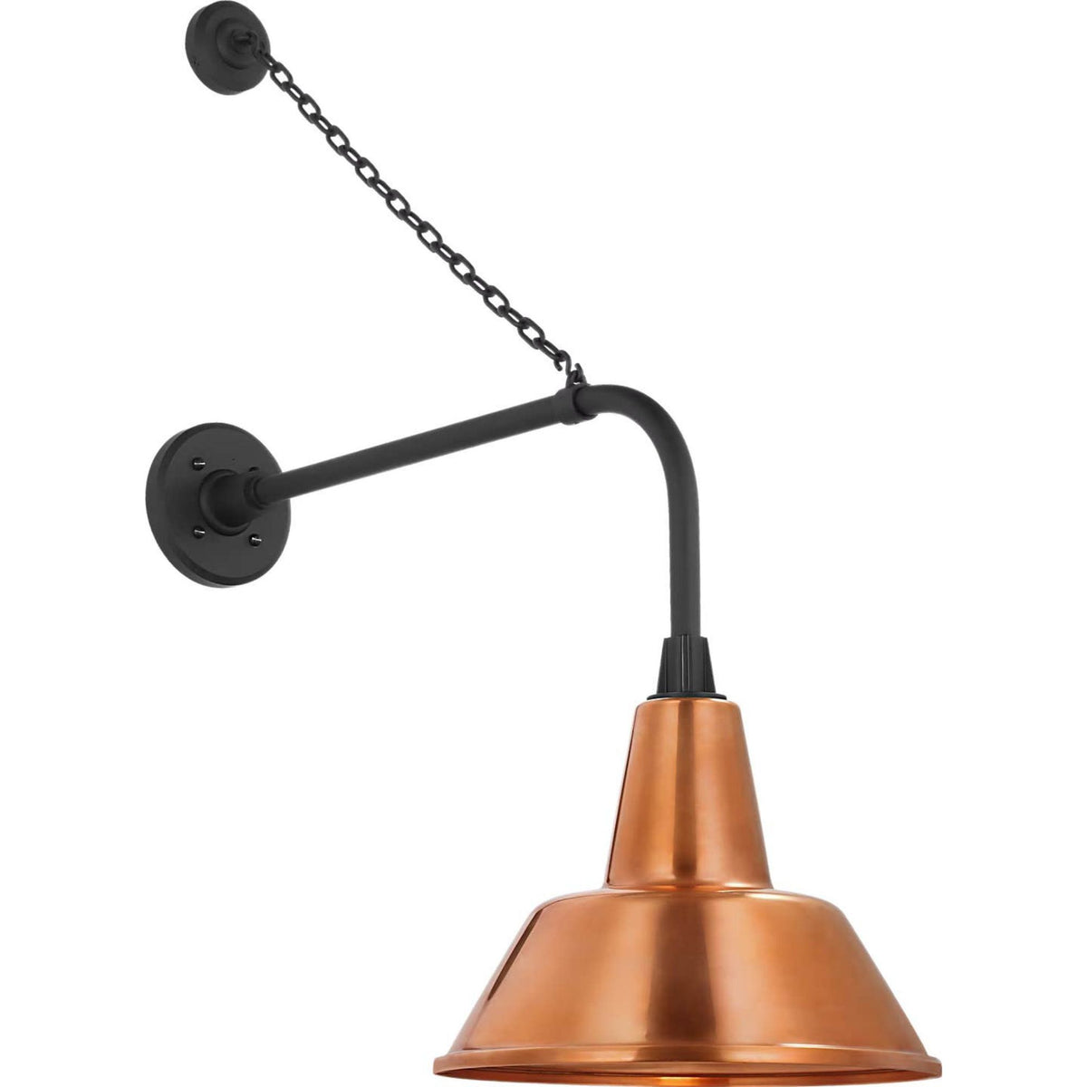 Thomas O'Brien Academy 20" Anchored Rex Barn Light in Matte Black with 12.5" Soft Copper Bowers Shade W12.5" x H32.5" x E26.25"