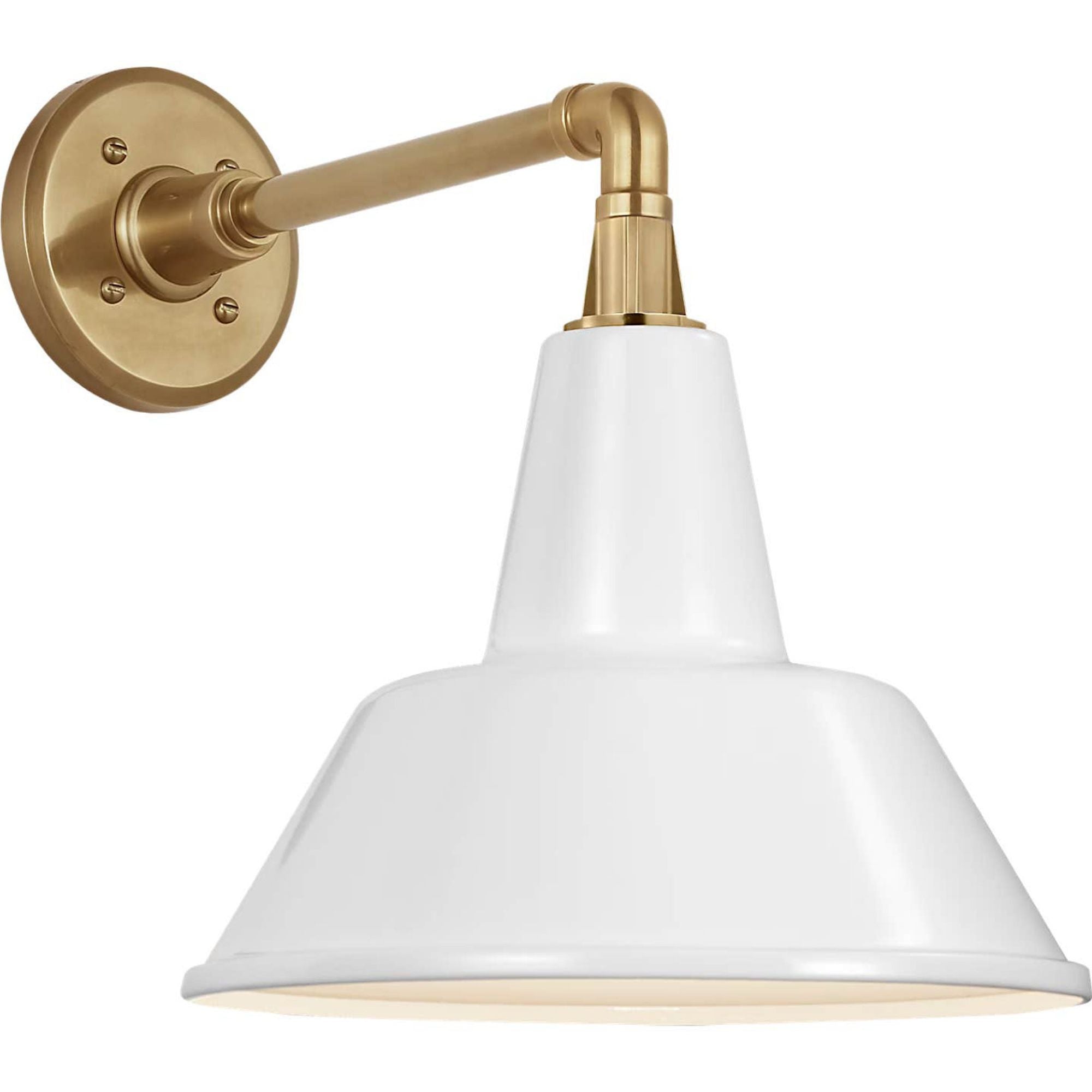 Thomas O'Brien Academy 11" Mack Barn Light in Hand-Rubbed Antique Brass with 12.5" White Bowers Shade W12.5" x H14.5" x E16.5"