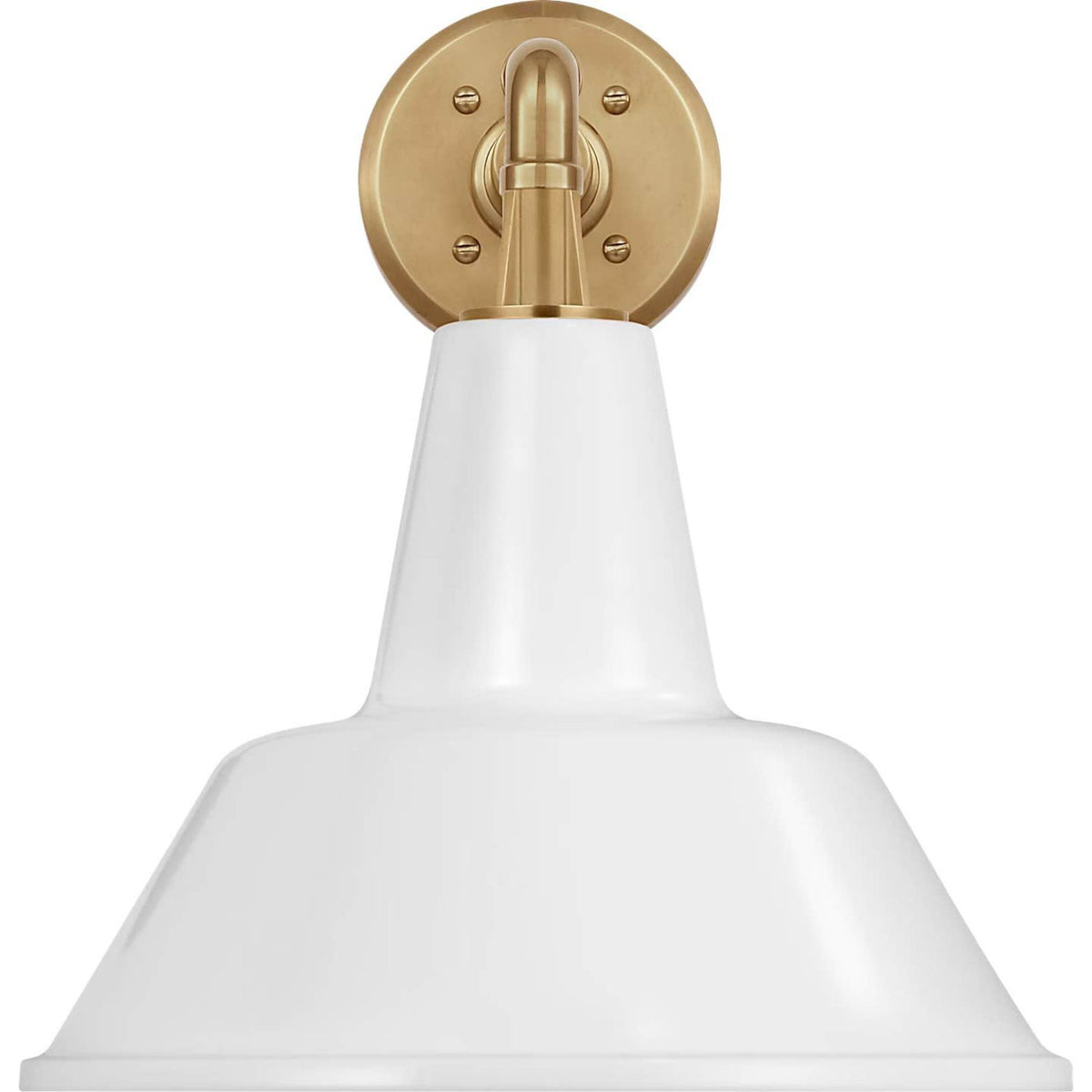 Thomas O'Brien Academy 11" Mack Barn Light in Hand-Rubbed Antique Brass with 12.5" White Bowers Shade W12.5" x H14.5" x E16.5"