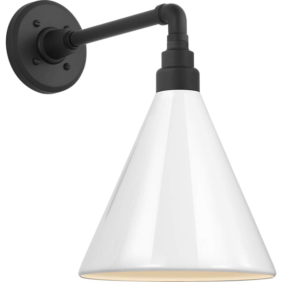 Thomas O'Brien Academy 11" Mack Barn Light in Matte Black with 9" White Conical Savannah Shade W9" x H14.75" x E14.75"