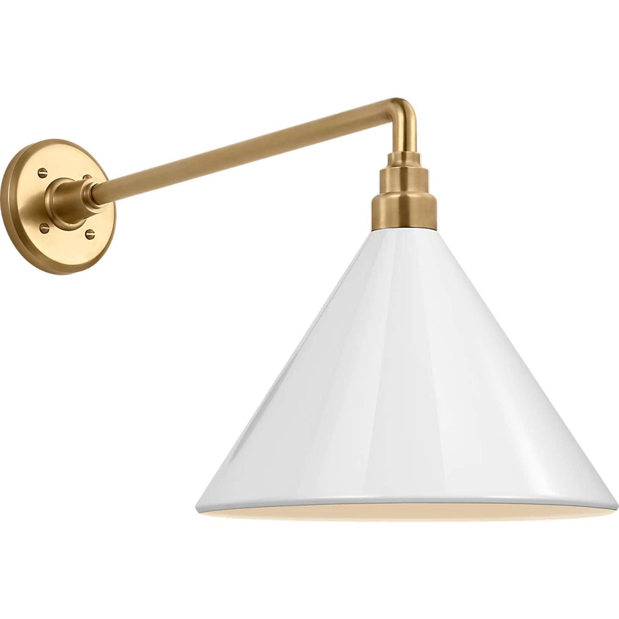 Thomas O'Brien Academy 17.5" Mack Barn Light in Hand-Rubbed Antique Brass with 12.5" White Conical Savannah Shade W12.5" x H14.5" x E23.5"