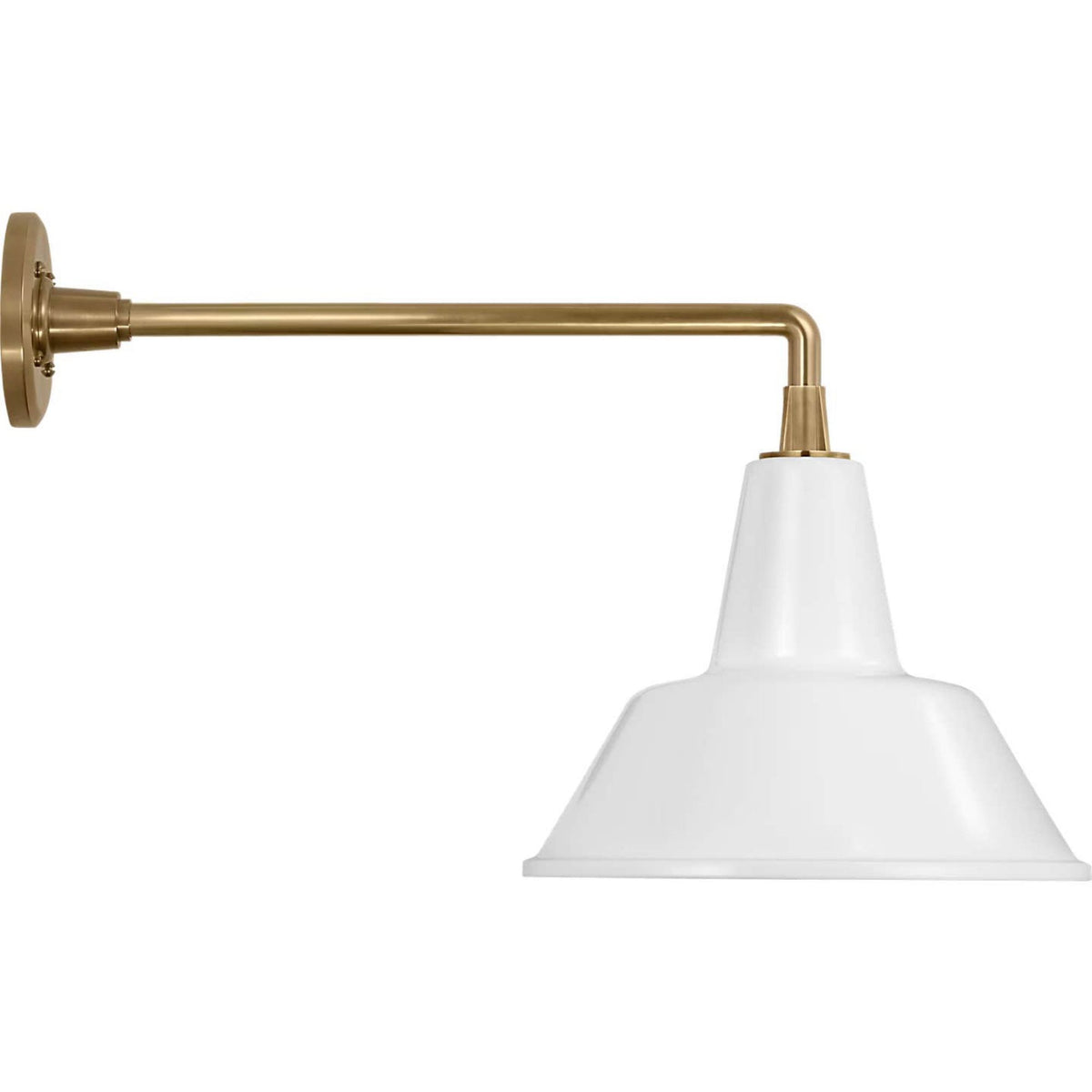 Thomas O'Brien Academy 17.5" Mack Barn Light in Hand-Rubbed Antique Brass with 12.5" White Bowers Shade W12.5" x H14.5" x E23.5"