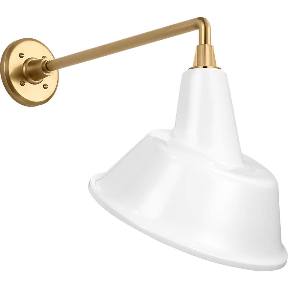 Thomas O'Brien Academy 17.5" Mack Barn Light in Hand-Rubbed Antique Brass with 12.5" White Tilted Bowers Shade W12.5" x H17.5" x E21"