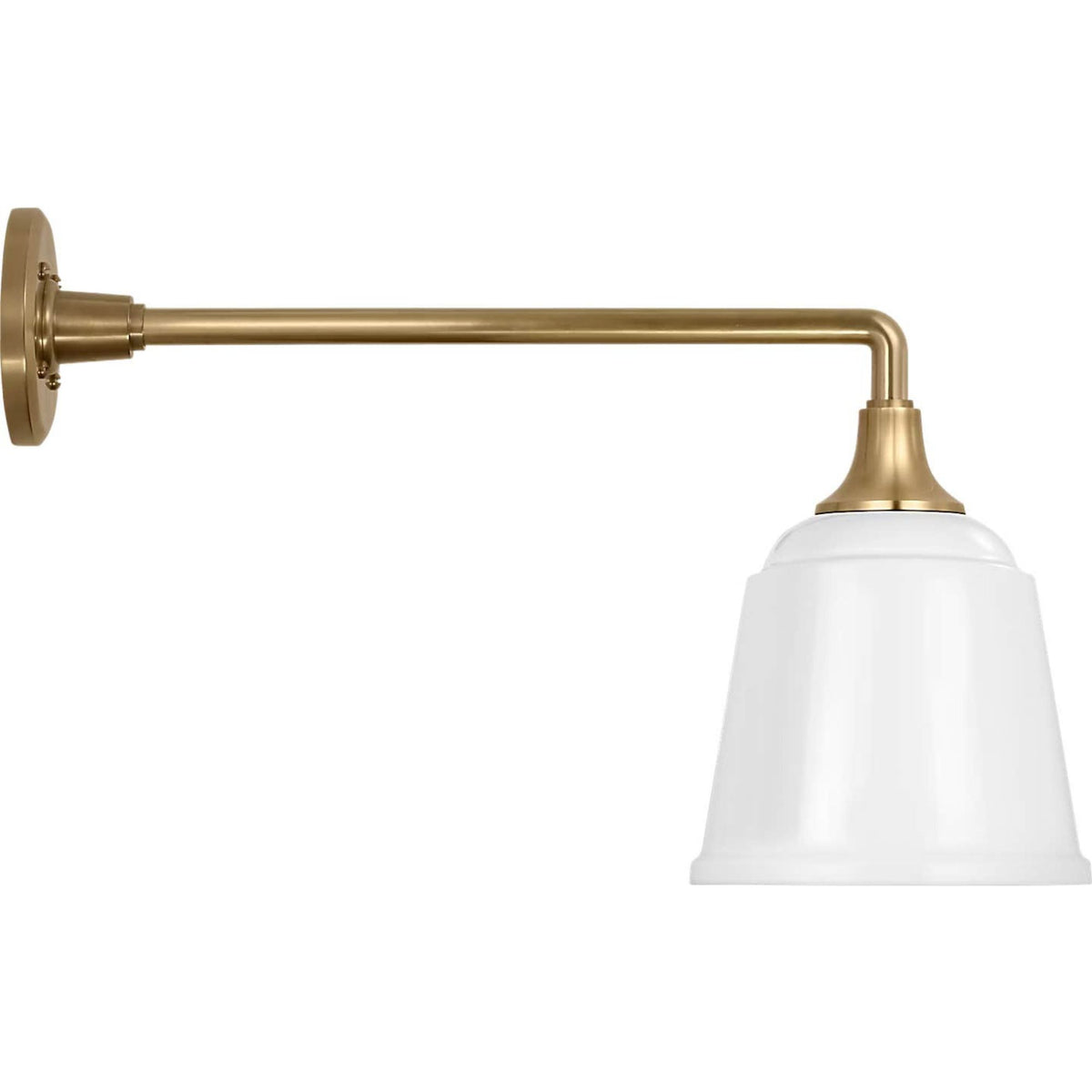 Thomas O'Brien Academy 17.5" Mack Barn Light in Hand-Rubbed Antique Brass with 8" White Rockhouse Shade W8" x H13.25" x E21.25"