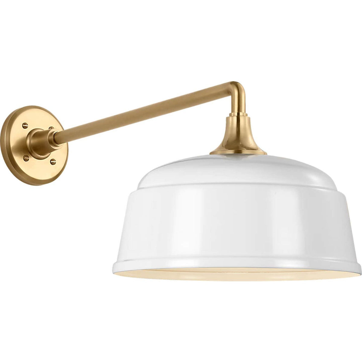 Thomas O'Brien Academy 17.5" Mack Barn Light in Hand-Rubbed Antique Brass with 12.5" White Rockhouse Shade W12.5" x H12" x E23.5"