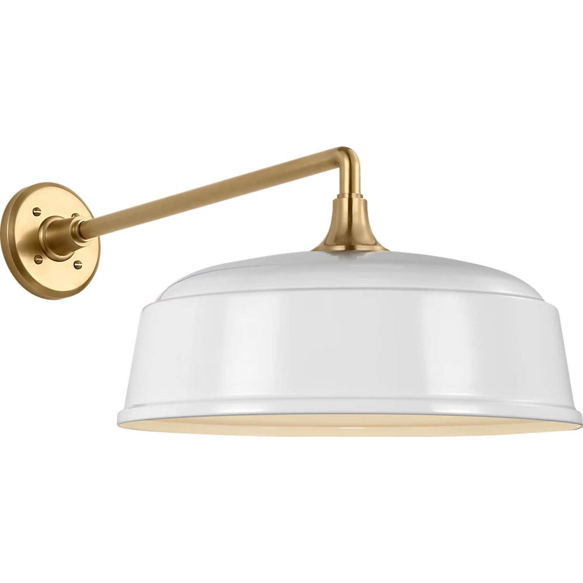 Thomas O'Brien Academy 17.5" Mack Barn Light in Hand-Rubbed Antique Brass with 16" White Rockhouse Shade W16" x H12" x E25.25"