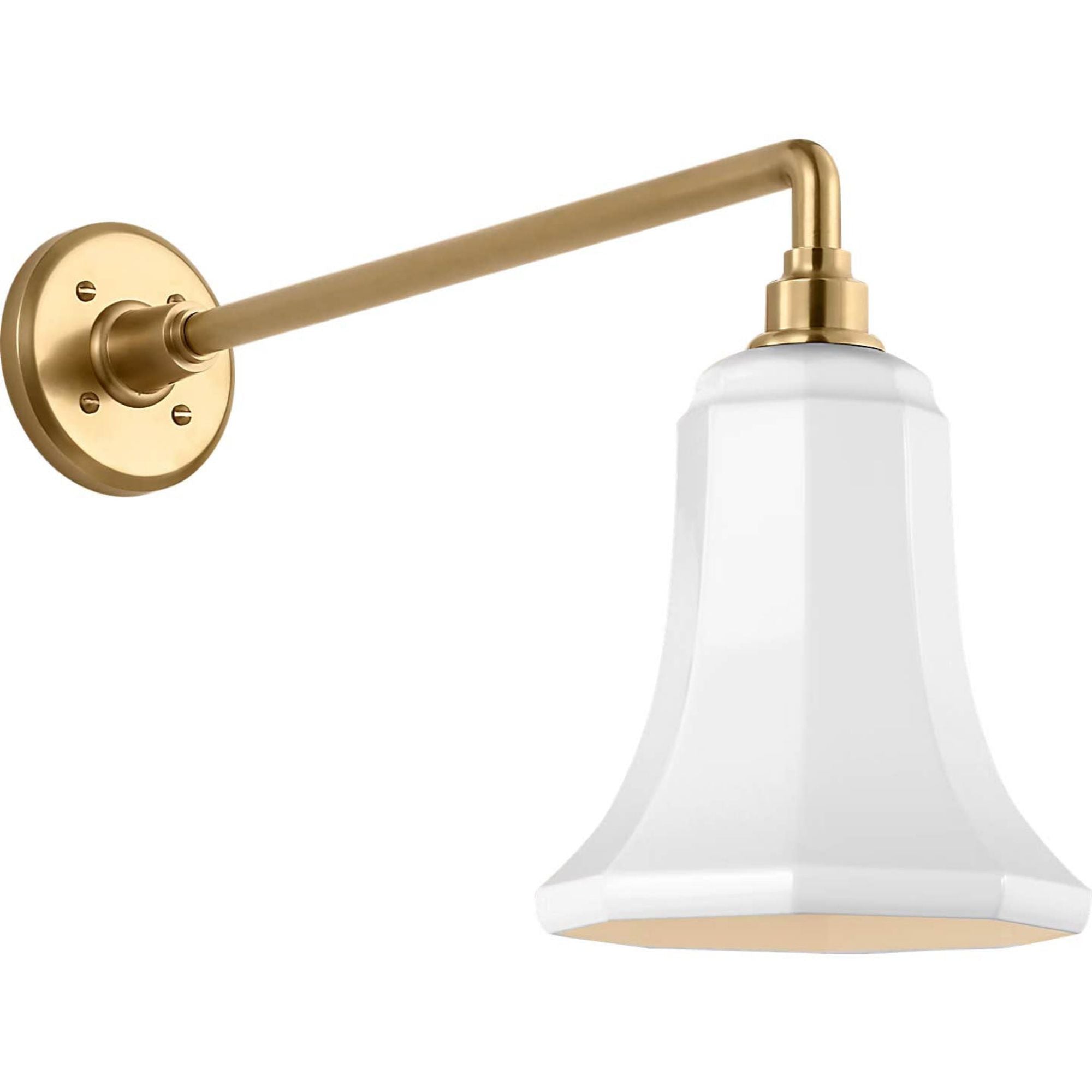 Thomas O'Brien Academy 17.5" Mack Barn Light in Hand-Rubbed Antique Brass with 7.5" White Savannah Shade W7.5" x H13.75" x E21"