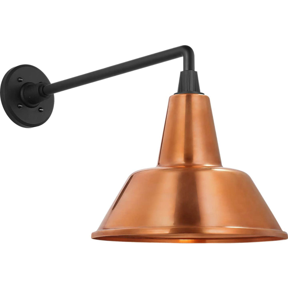 Thomas O'Brien Academy 17.5" Mack Barn Light in Matte Black with 12.5" Soft Copper Bowers Shade W12.5" x H14.5" x E23.5"