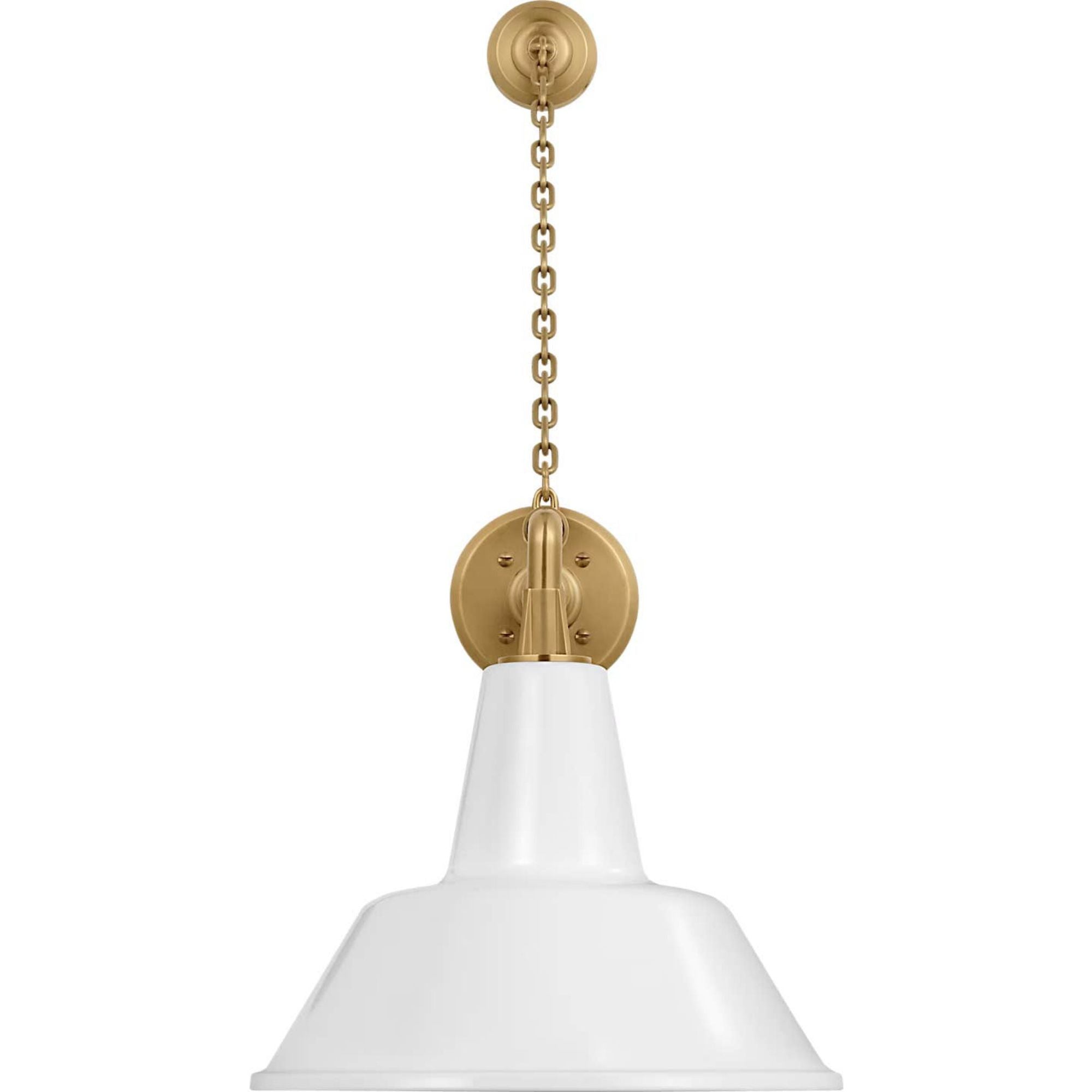 Thomas O'Brien Academy 17.5" Anchored Mack Barn Light in Hand-Rubbed Antique Brass with 12.5" White Bowers Shade W12.5" x H27.5" x E23.5"