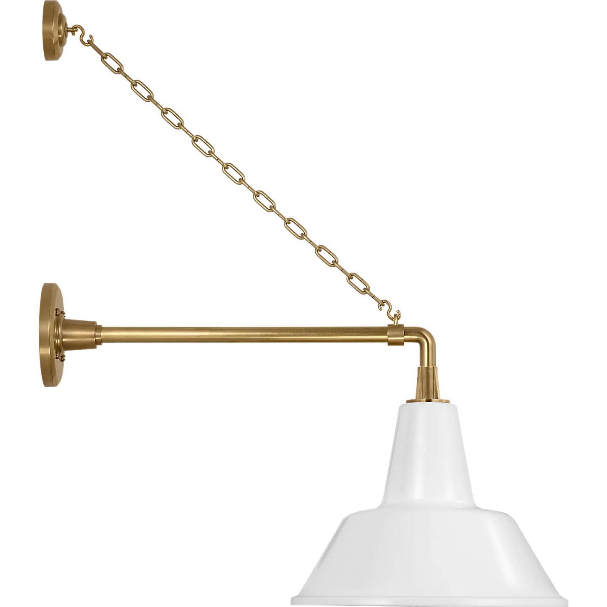 Thomas O'Brien Academy 17.5" Anchored Mack Barn Light in Hand-Rubbed Antique Brass with 12.5" White Bowers Shade W12.5" x H27.5" x E23.5"