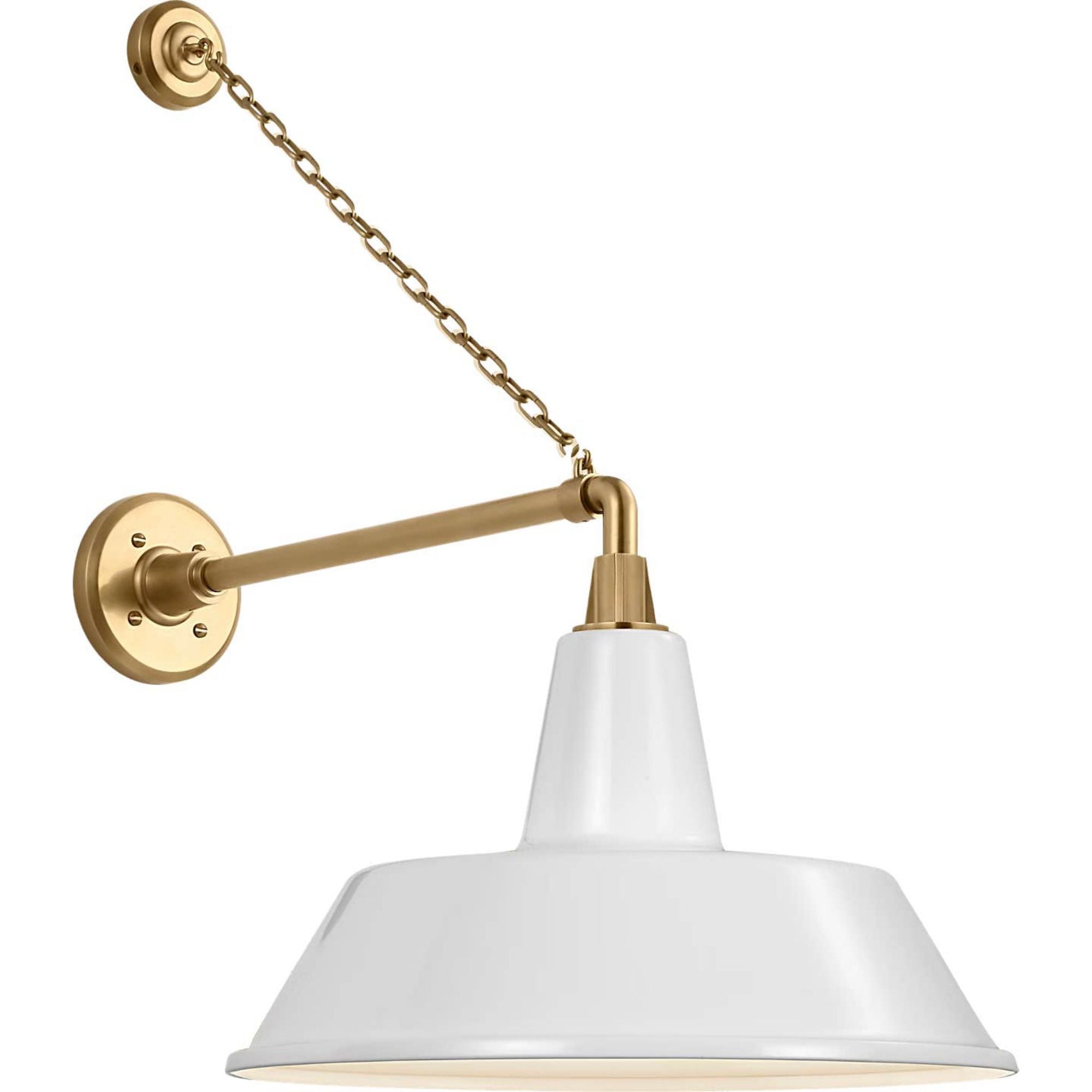 Thomas O'Brien Academy 17.5" Anchored Mack Barn Light in Hand-Rubbed Antique Brass with 16" White Bowers Shade W16" x H27.5" x E25.25"
