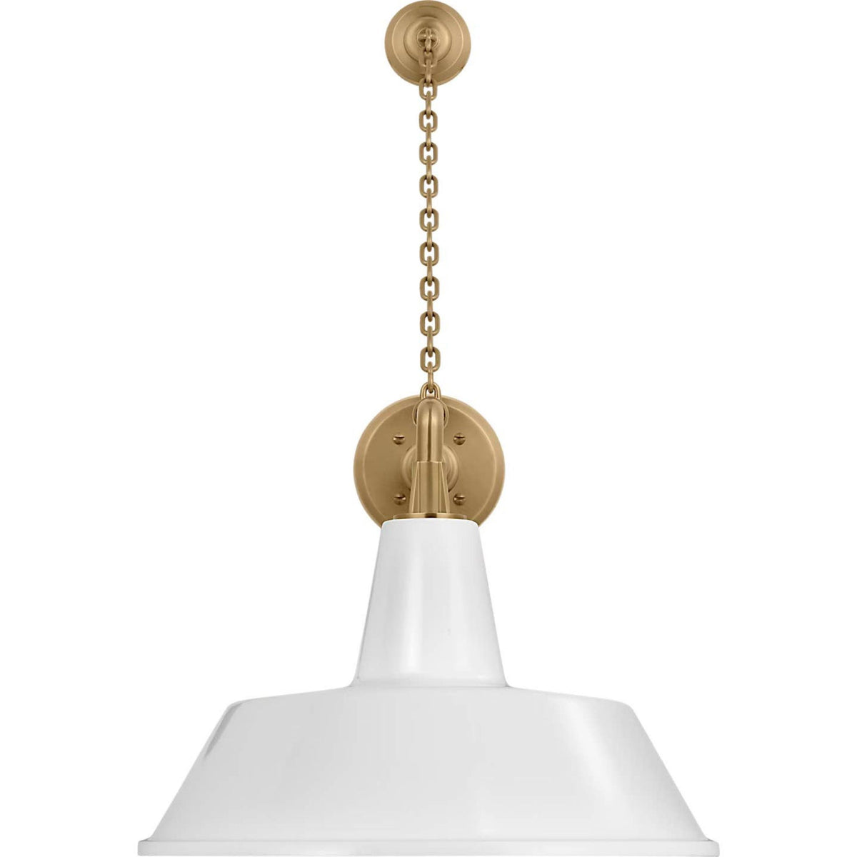 Thomas O'Brien Academy 17.5" Anchored Mack Barn Light in Hand-Rubbed Antique Brass with 16" White Bowers Shade W16" x H27.5" x E25.25"
