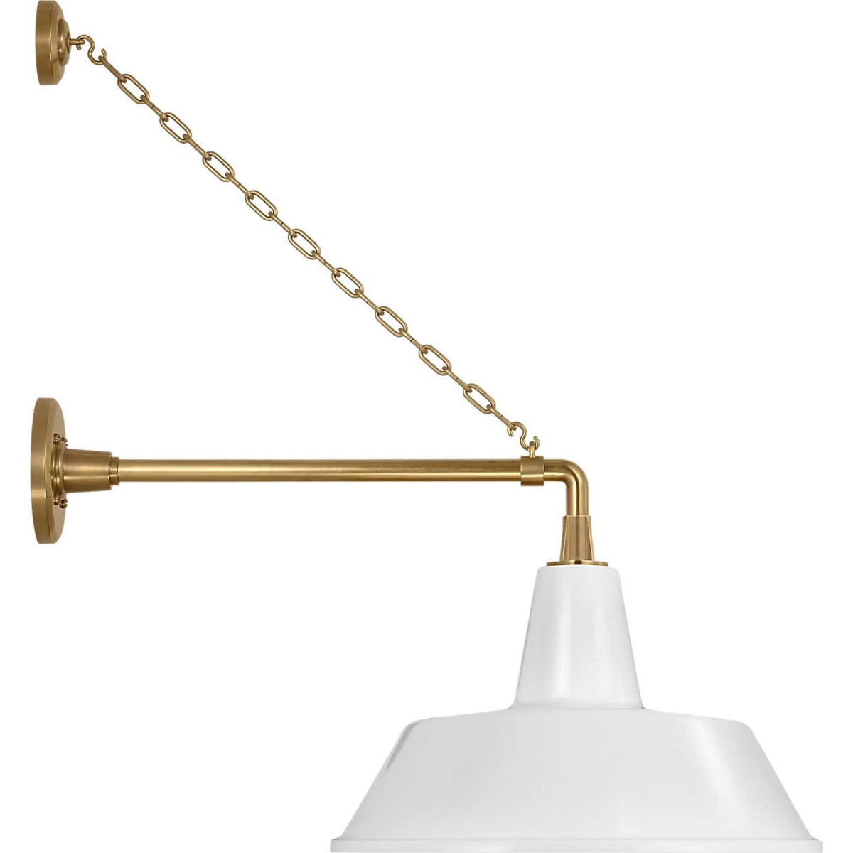 Thomas O'Brien Academy 17.5" Anchored Mack Barn Light in Hand-Rubbed Antique Brass with 16" White Bowers Shade W16" x H27.5" x E25.25"