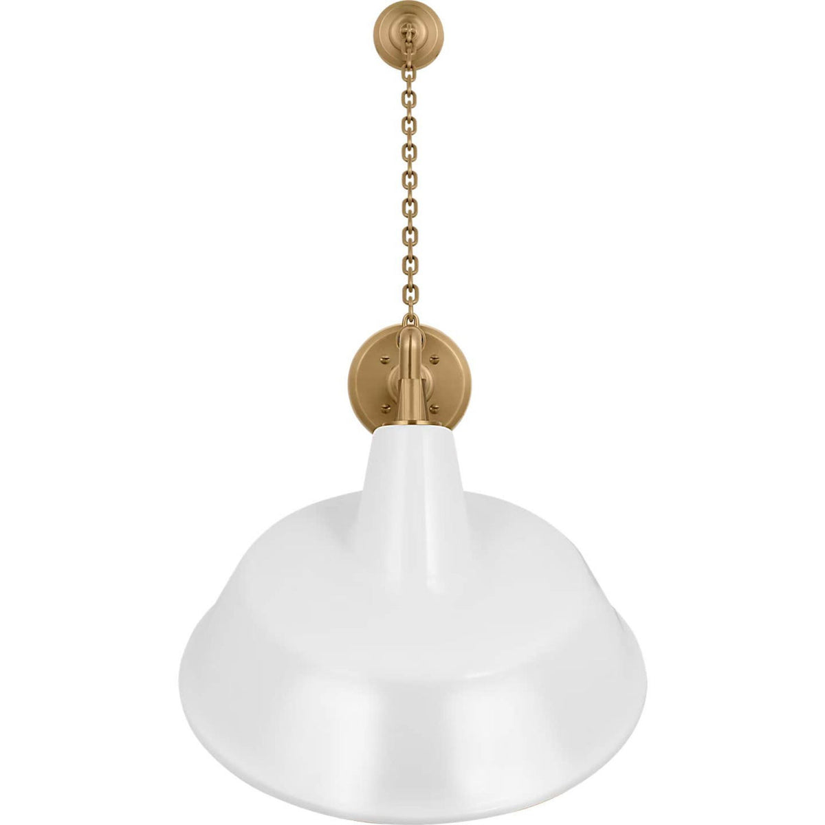 Thomas O'Brien Academy 17.5" Anchored Mack Barn Light in Hand-Rubbed Antique Brass with 16" White Tilted Bowers Shade W16" x H31.5" x E22.25"
