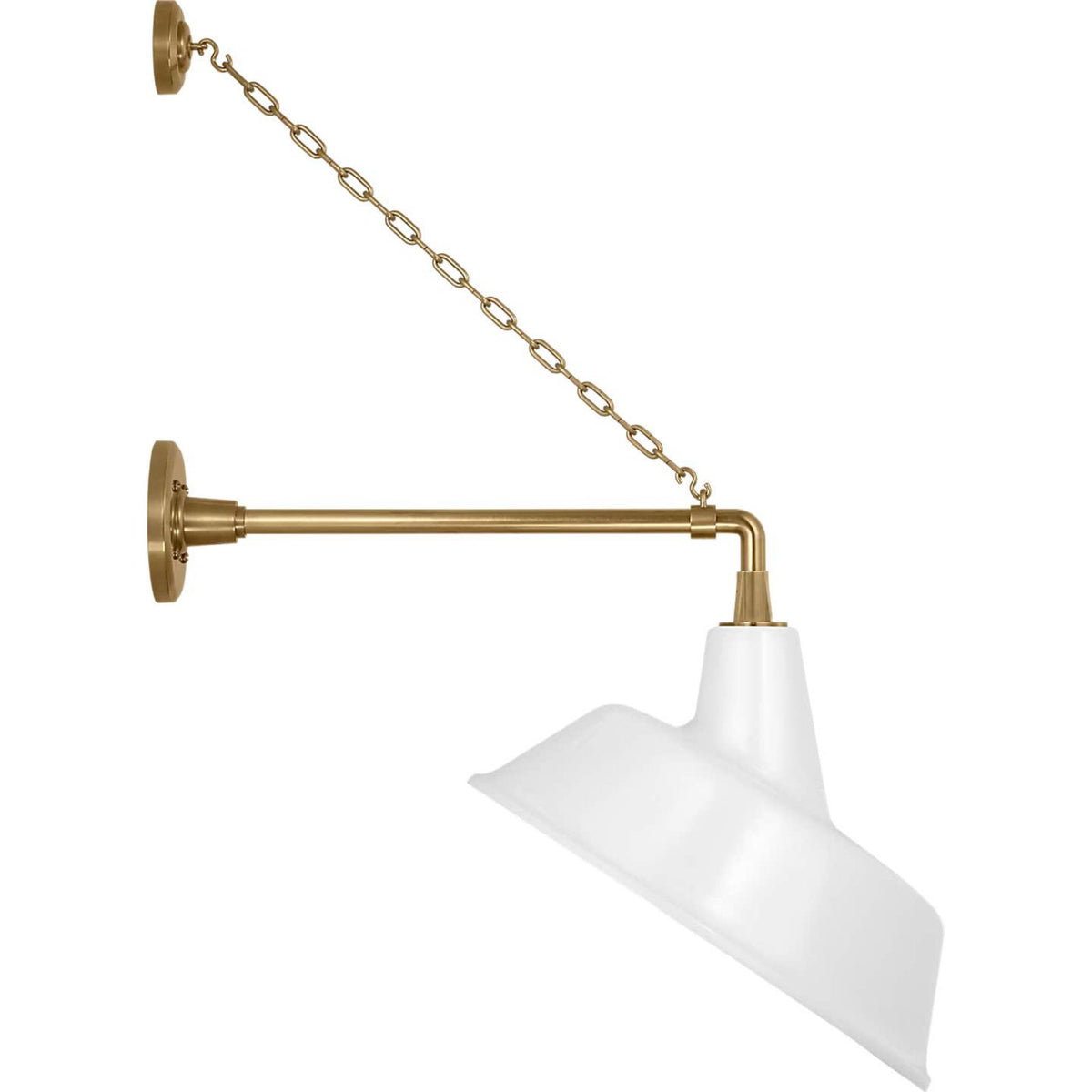 Thomas O'Brien Academy 17.5" Anchored Mack Barn Light in Hand-Rubbed Antique Brass with 16" White Tilted Bowers Shade W16" x H31.5" x E22.25"