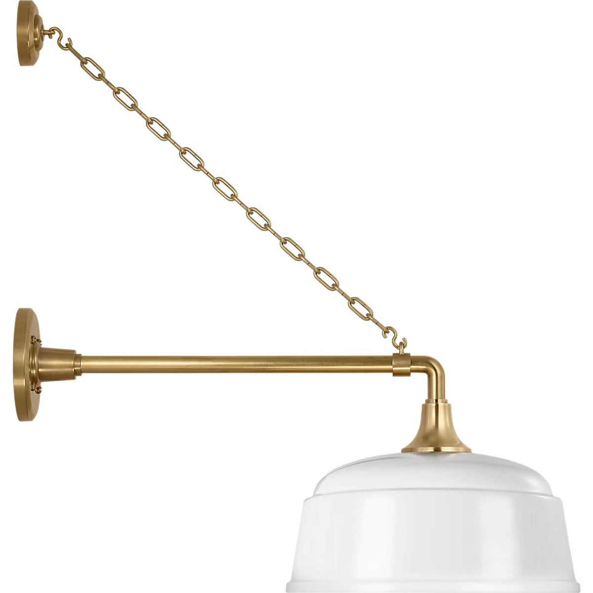 Thomas O'Brien Academy 17.5" Anchored Mack Barn Light in Hand-Rubbed Antique Brass with 12.5" White Rockhouse Shade W12.5" x H25" x E23.5"