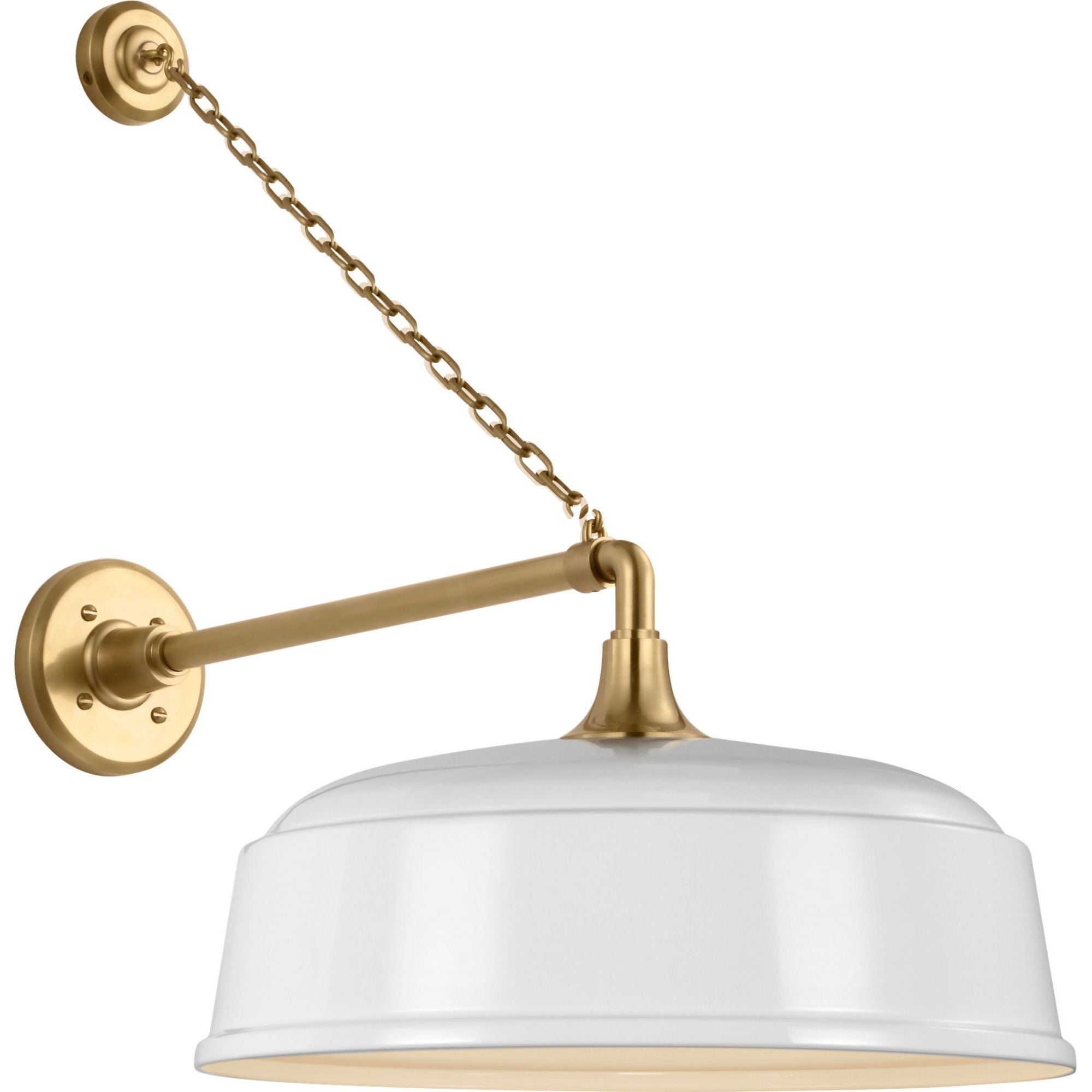 Thomas O'Brien Academy 17.5" Anchored Mack Barn Light in Hand-Rubbed Antique Brass with 16" White Rockhouse Shade W16" x H25" x E25.25"