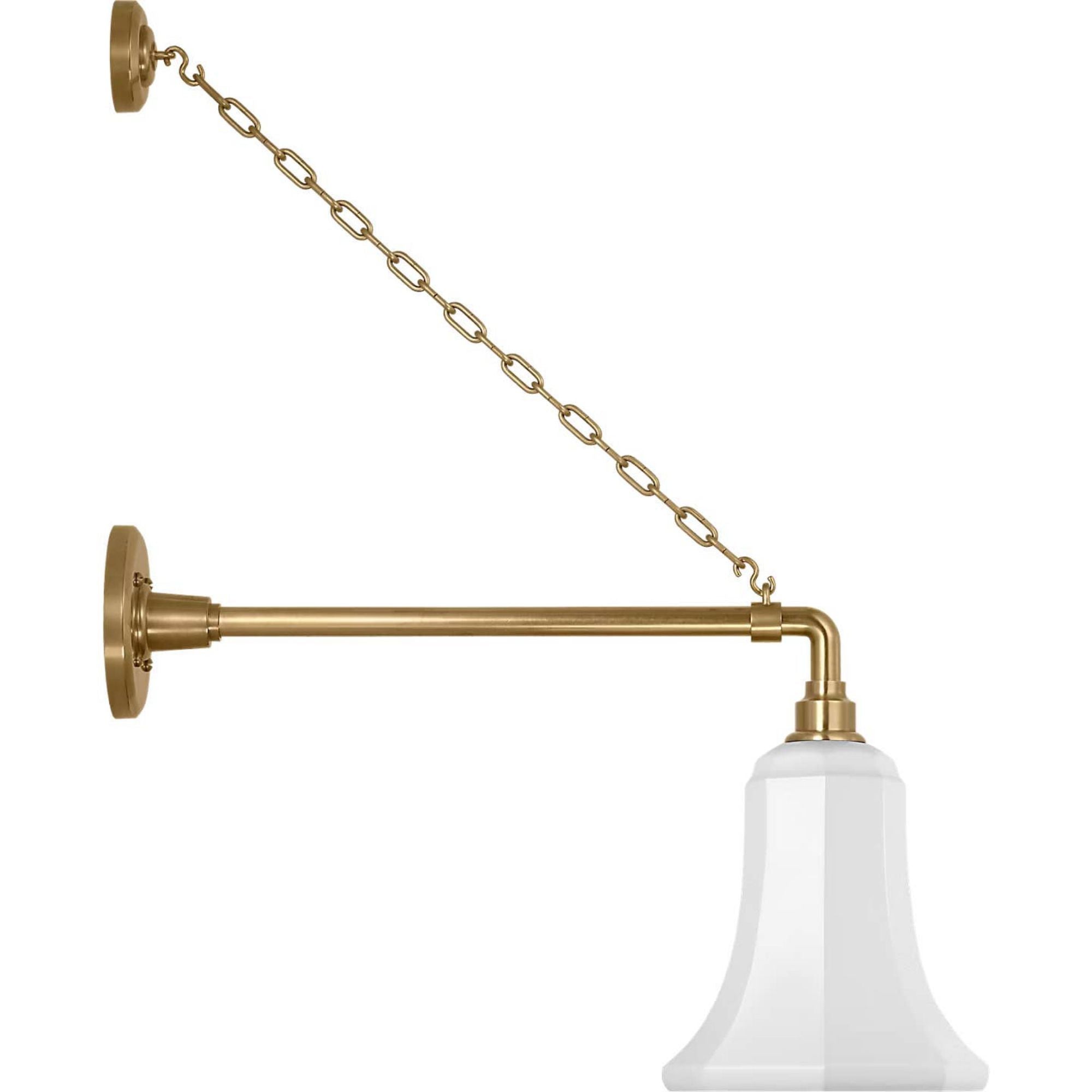 Thomas O'Brien Academy 17.5" Anchored Mack Barn Light in Hand-Rubbed Antique Brass with 7.5" White Savannah Shade W7.5" x H26.75" x E21"