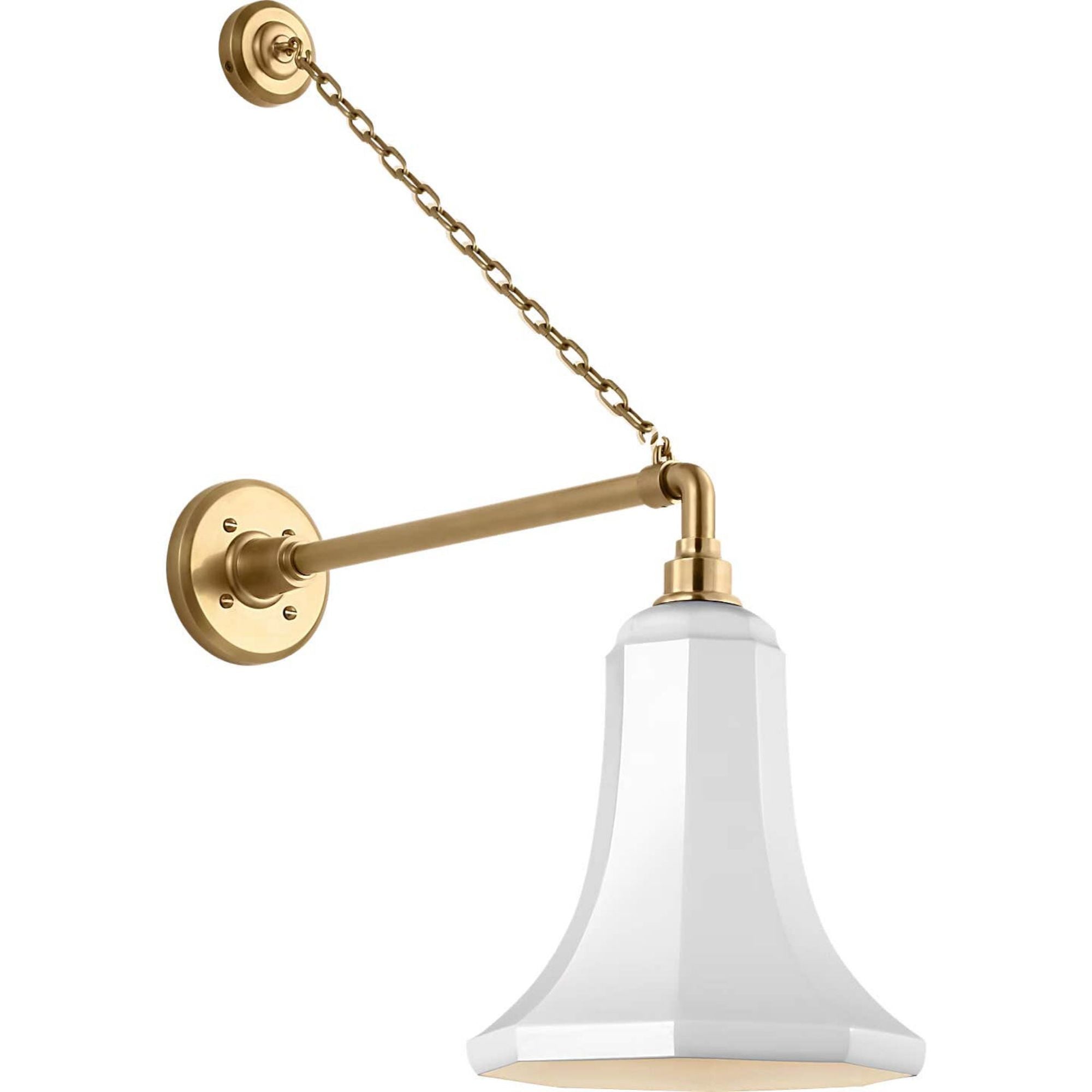 Thomas O'Brien Academy 17.5" Anchored Mack Barn Light in Hand-Rubbed Antique Brass with 9.25" White Savannah Shade W9.25" x H28.5" x E22"