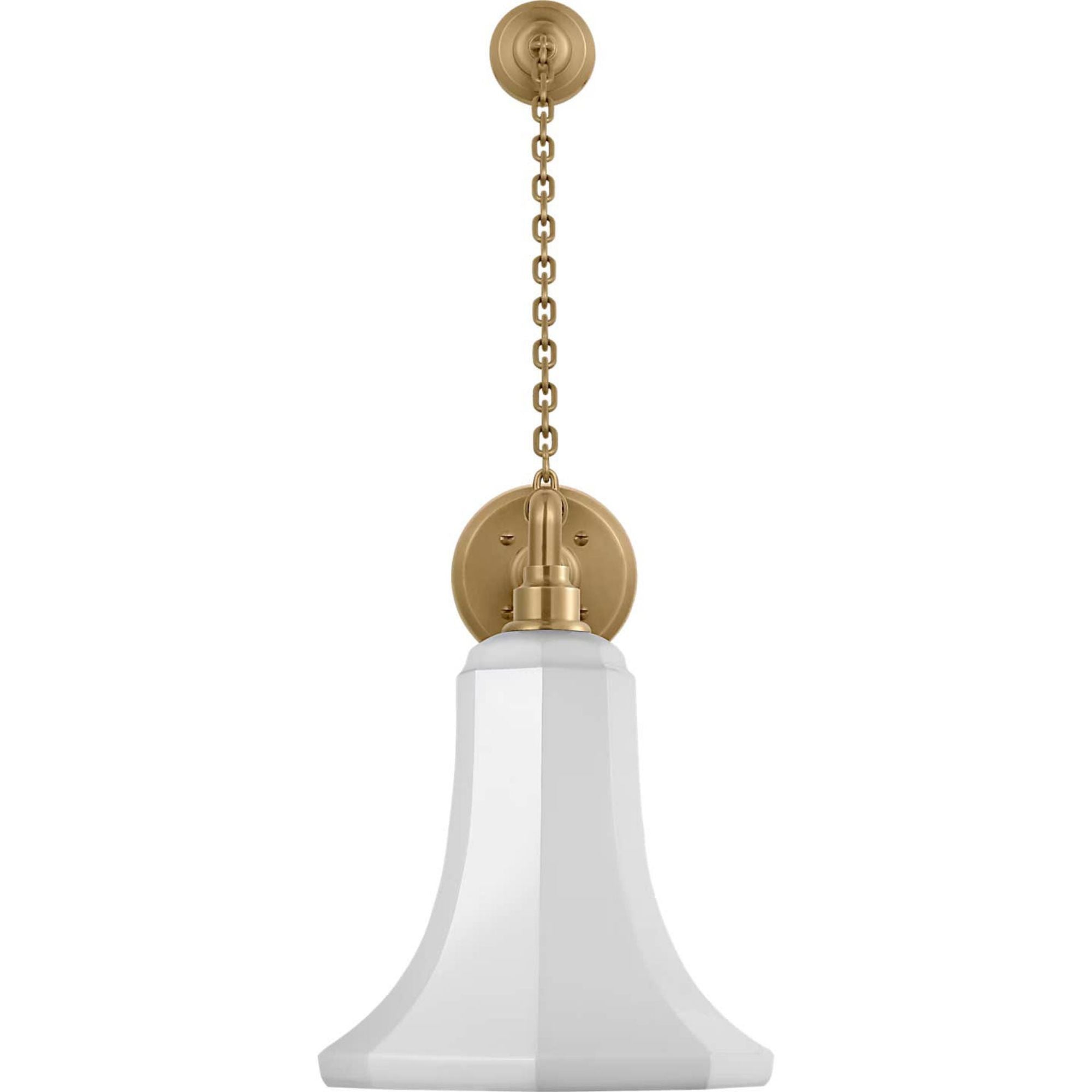 Thomas O'Brien Academy 17.5" Anchored Mack Barn Light in Hand-Rubbed Antique Brass with 9.25" White Savannah Shade W9.25" x H28.5" x E22"