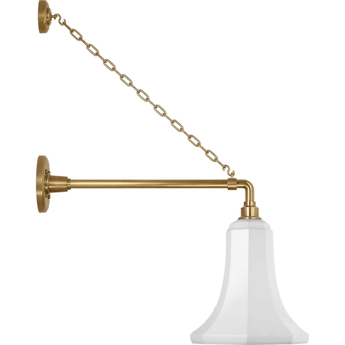Thomas O'Brien Academy 17.5" Anchored Mack Barn Light in Hand-Rubbed Antique Brass with 9.25" White Savannah Shade W9.25" x H28.5" x E22"