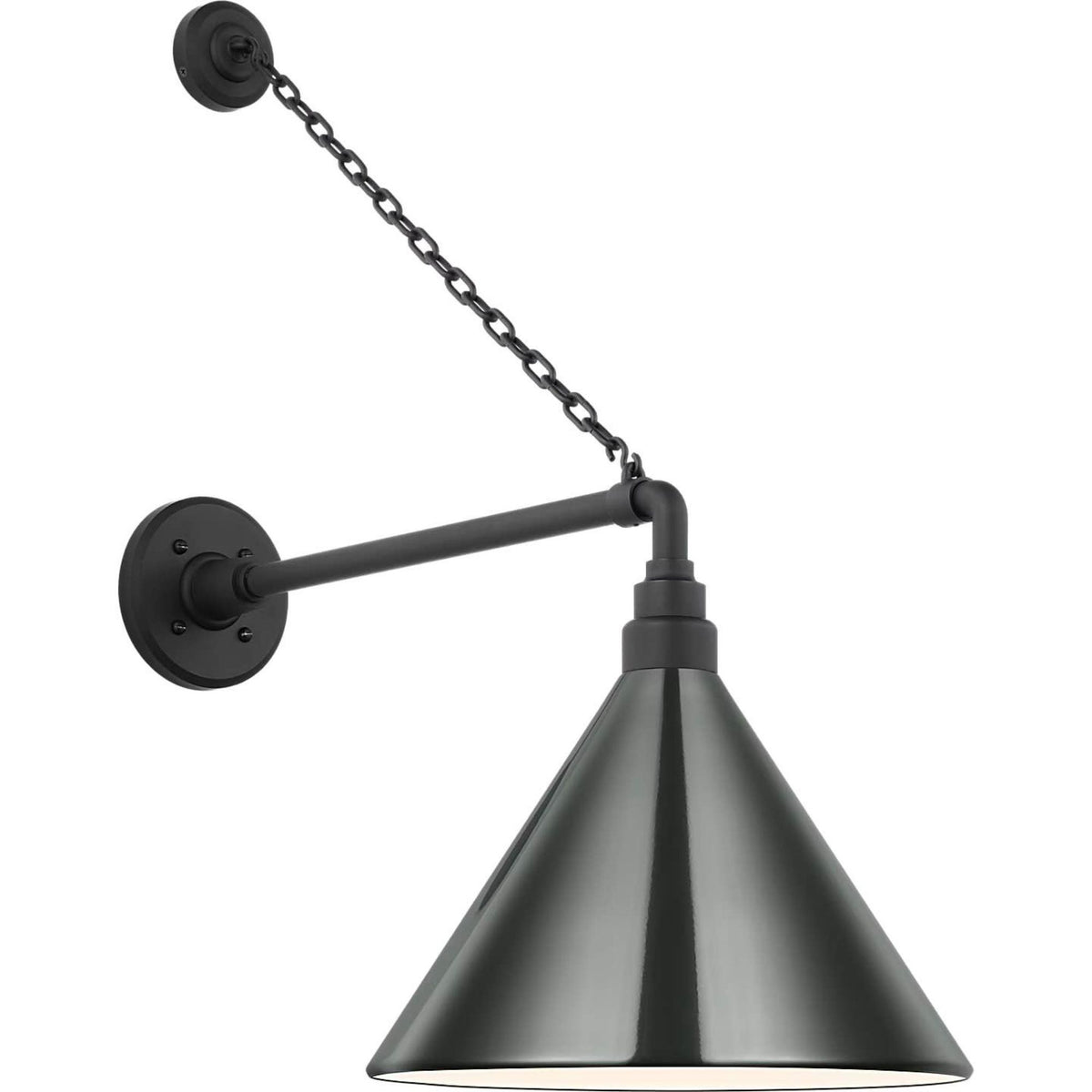 Thomas O'Brien Academy 17.5" Anchored Mack Barn Light in Matte Black with 12.5" Green Conical Savannah Shade W12.5" x H27.5" x E23.5"