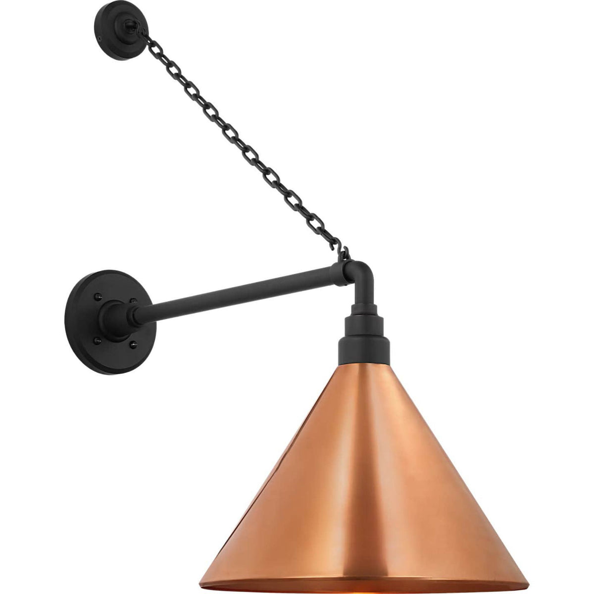 Thomas O'Brien Academy 17.5" Anchored Mack Barn Light in Matte Black with 12.5" Soft Copper Conical Savannah Shade W12.5" x H27.5" x E23.5"