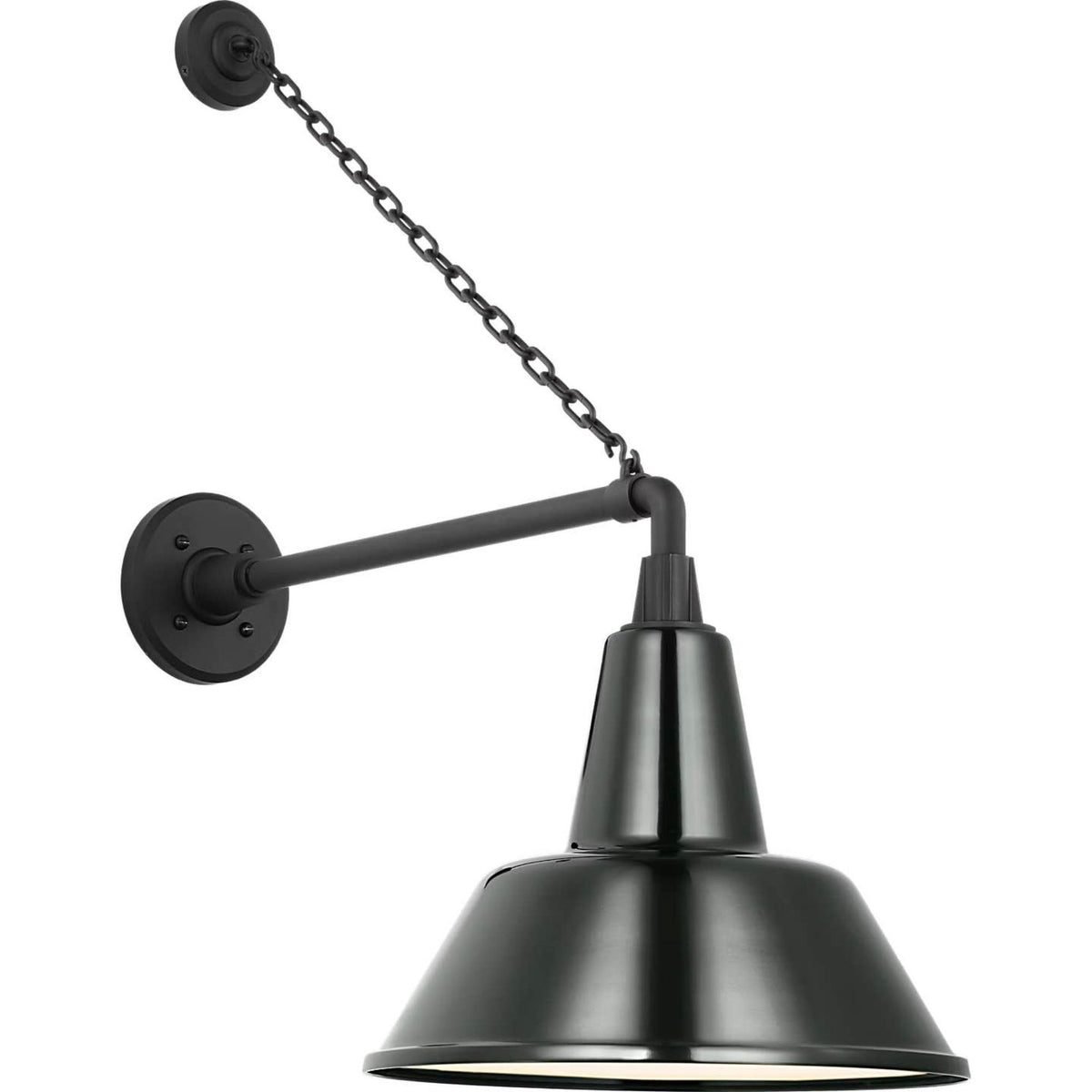 Thomas O'Brien Academy 17.5" Anchored Mack Barn Light in Matte Black with 12.5" Green Bowers Shade W12.5" x H27.5" x E23.5"