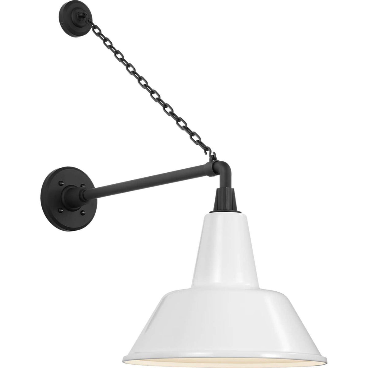 Thomas O'Brien Academy 17.5" Anchored Mack Barn Light in Matte Black with 12.5" White Bowers Shade W12.5" x H27.5" x E23.5"