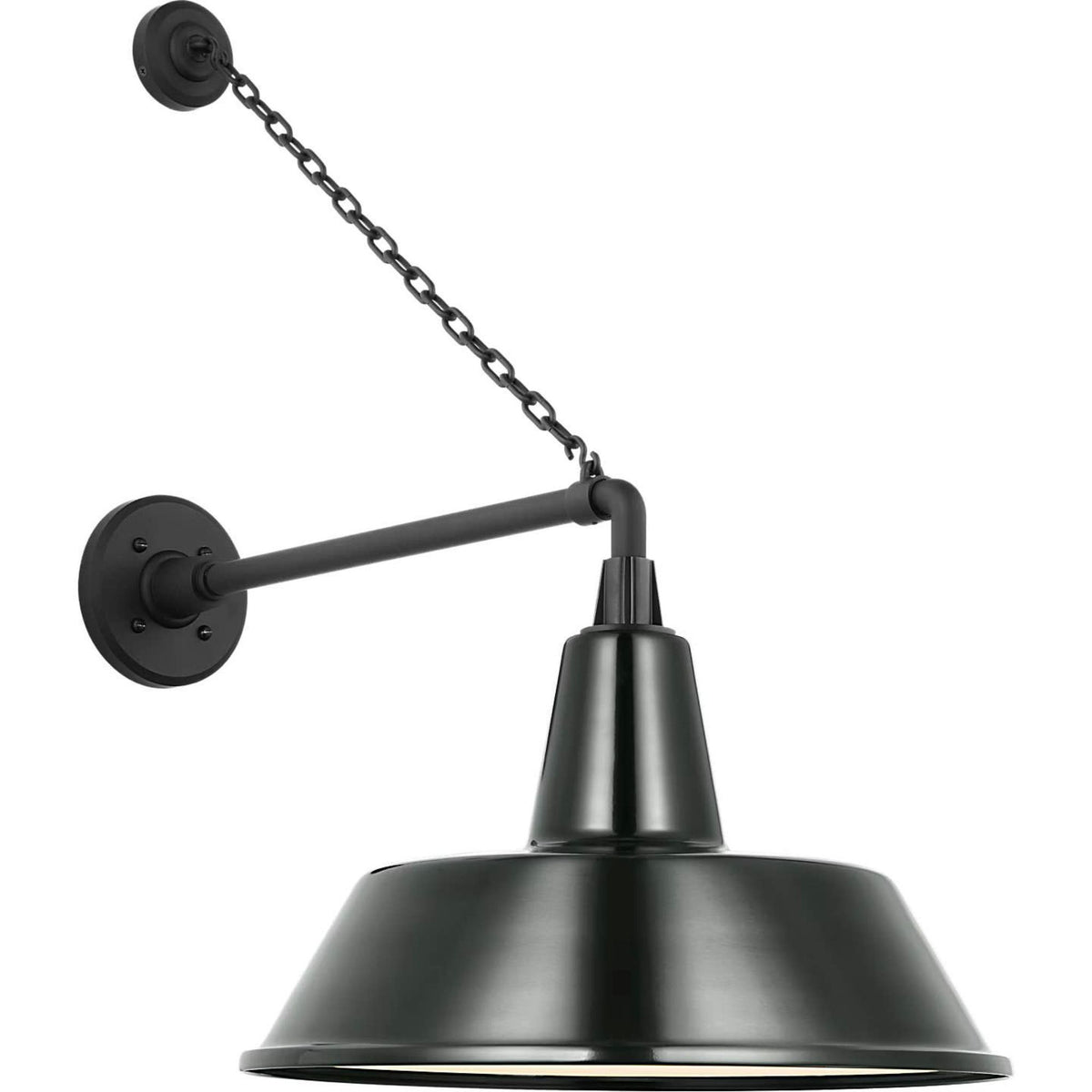 Thomas O'Brien Academy 17.5" Anchored Mack Barn Light in Matte Black with 16" Green Bowers Shade W16" x H27.5" x E25.25"