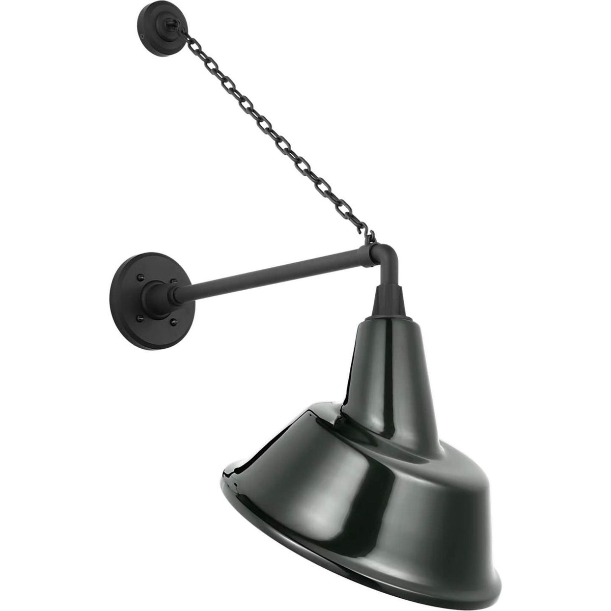 Thomas O'Brien Academy 17.5" Anchored Mack Barn Light in Matte Black with 12.5" Green Tilted Bowers Shade W12.5" x H30.5" x E21"