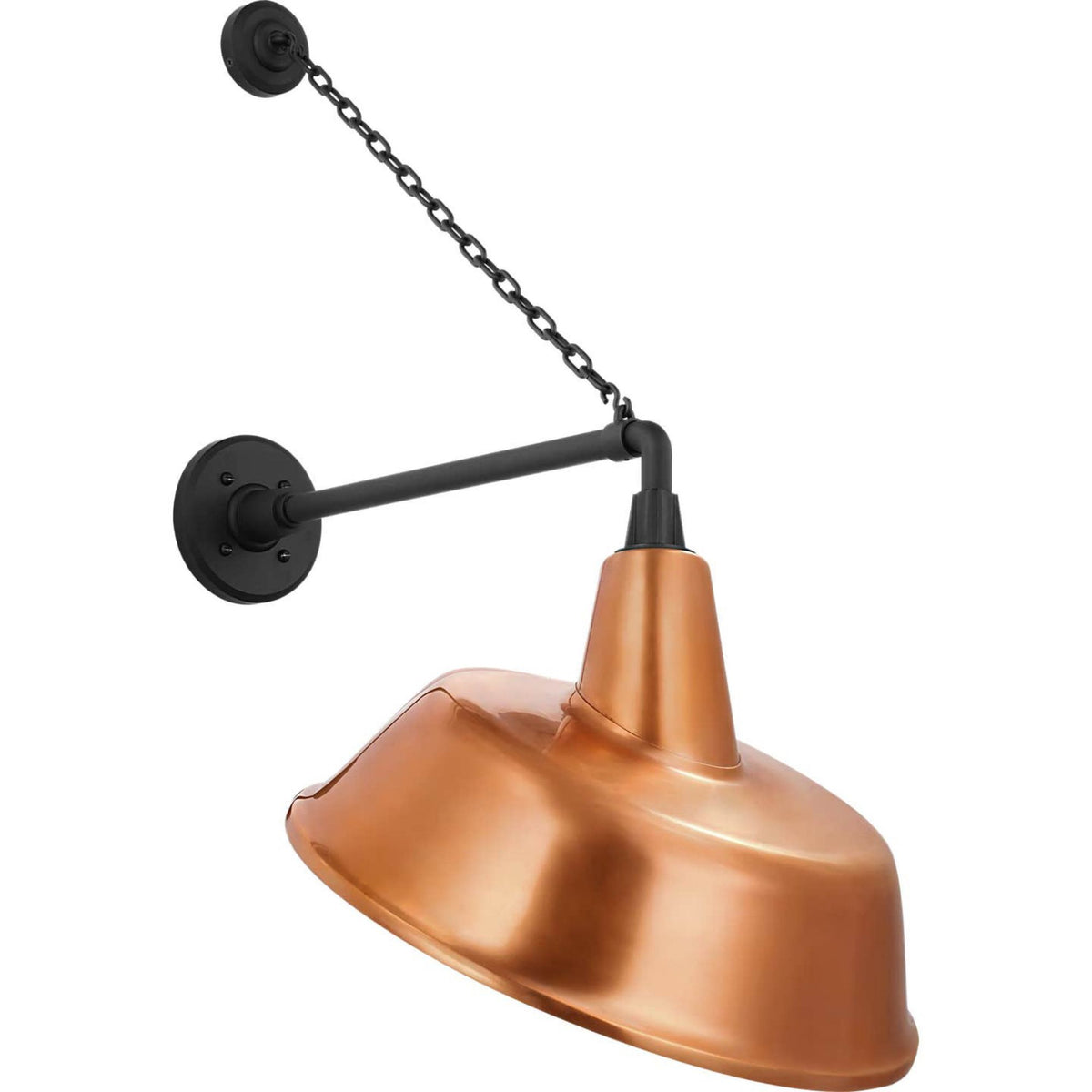 Thomas O'Brien Academy 17.5" Anchored Mack Barn Light in Matte Black with 16" Soft Copper Tilted Bowers Shade W16" x H31.5" x E22.25"