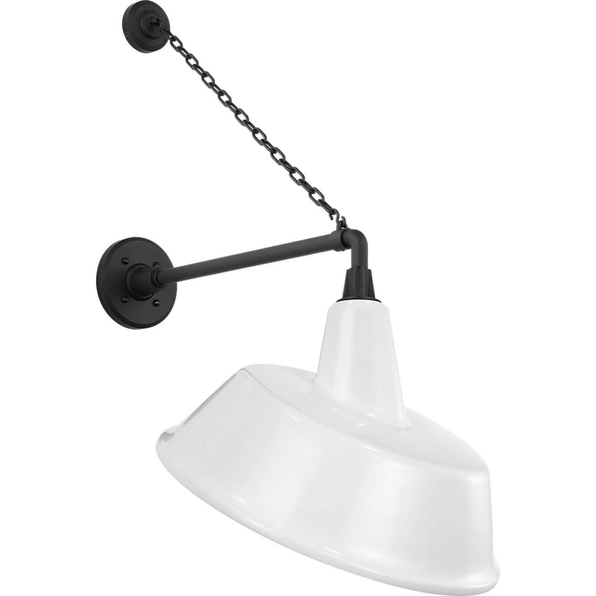 Thomas O'Brien Academy 17.5" Anchored Mack Barn Light in Matte Black with 16" White Tilted Bowers Shade W16" x H31.5" x E22.25"