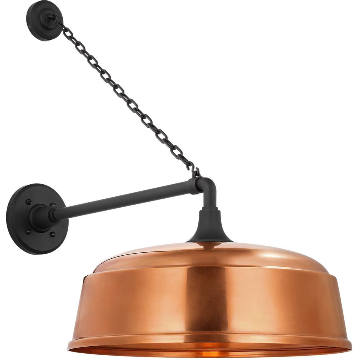 Thomas O'Brien Academy 17.5" Anchored Mack Barn Light in Matte Black with 16" Soft Copper Rockhouse Shade W16" x H25" x E25.25"