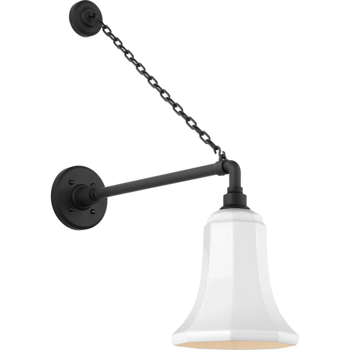 Thomas O'Brien Academy 17.5" Anchored Mack Barn Light in Matte Black with 7.5" White Savannah Shade W7.5" x H26.75" x E21"