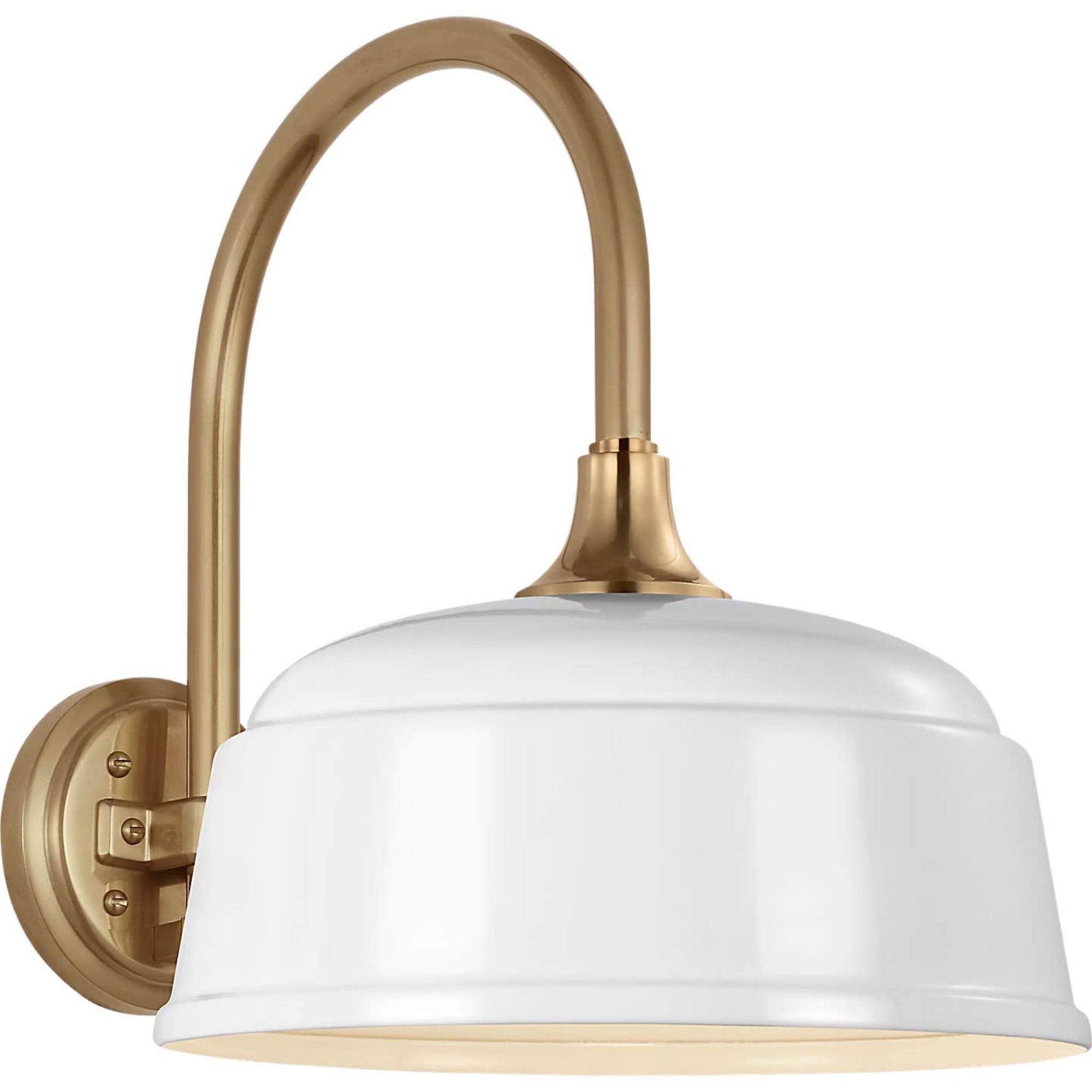 Thomas O'Brien Academy 11" Arched Mack Barn Light in Hand-Rubbed Antique Brass with 12.5" White Rockhouse Shade W12.5" x H15" x E16.75"