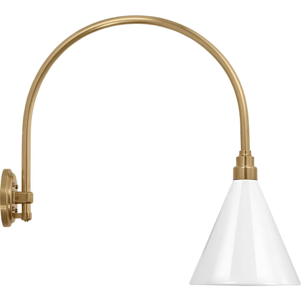 Thomas O'Brien Academy 19.5" Arched Mack Barn Light in Hand-Rubbed Antique Brass with 9" White Conical Savannah Shade W9" x H22.25" x E23.5"