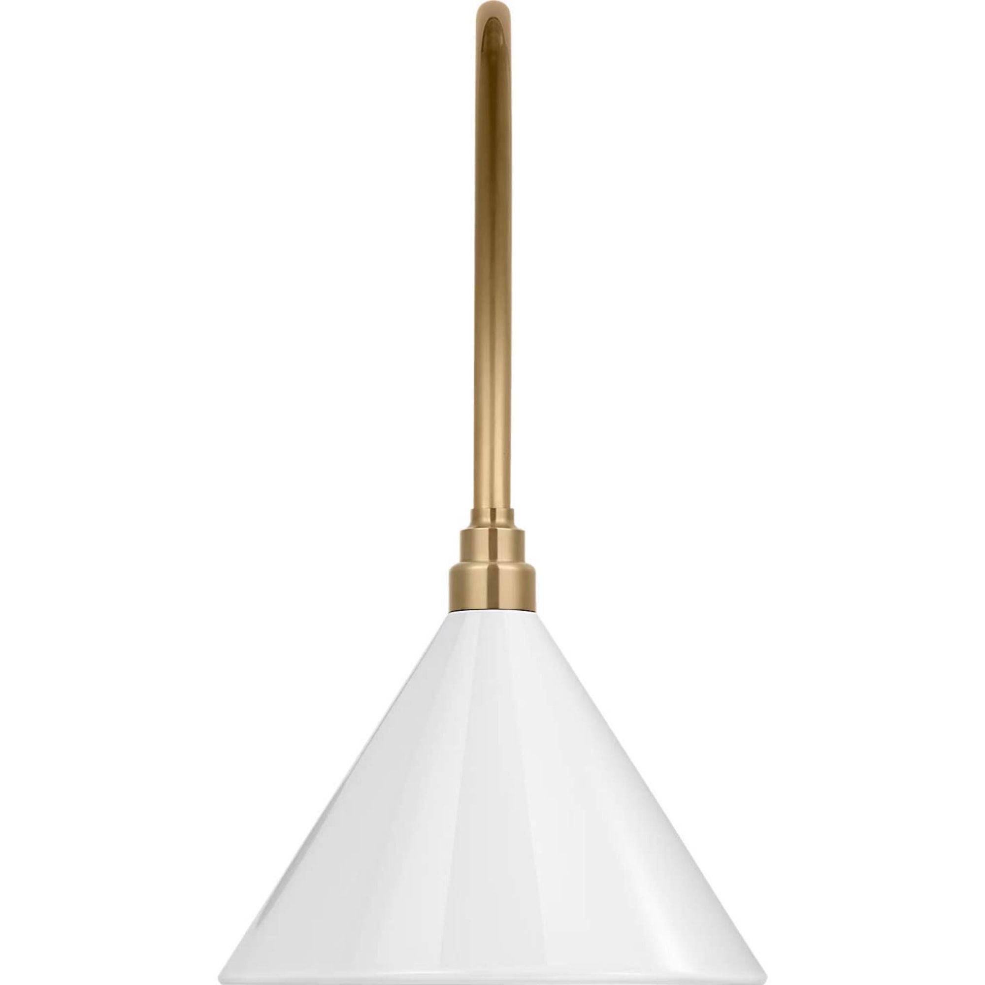 Thomas O'Brien Academy 19.5" Arched Mack Barn Light in Hand-Rubbed Antique Brass with 12.5" White Conical Savannah Shade W12.5" x H22.25" x E25.25"