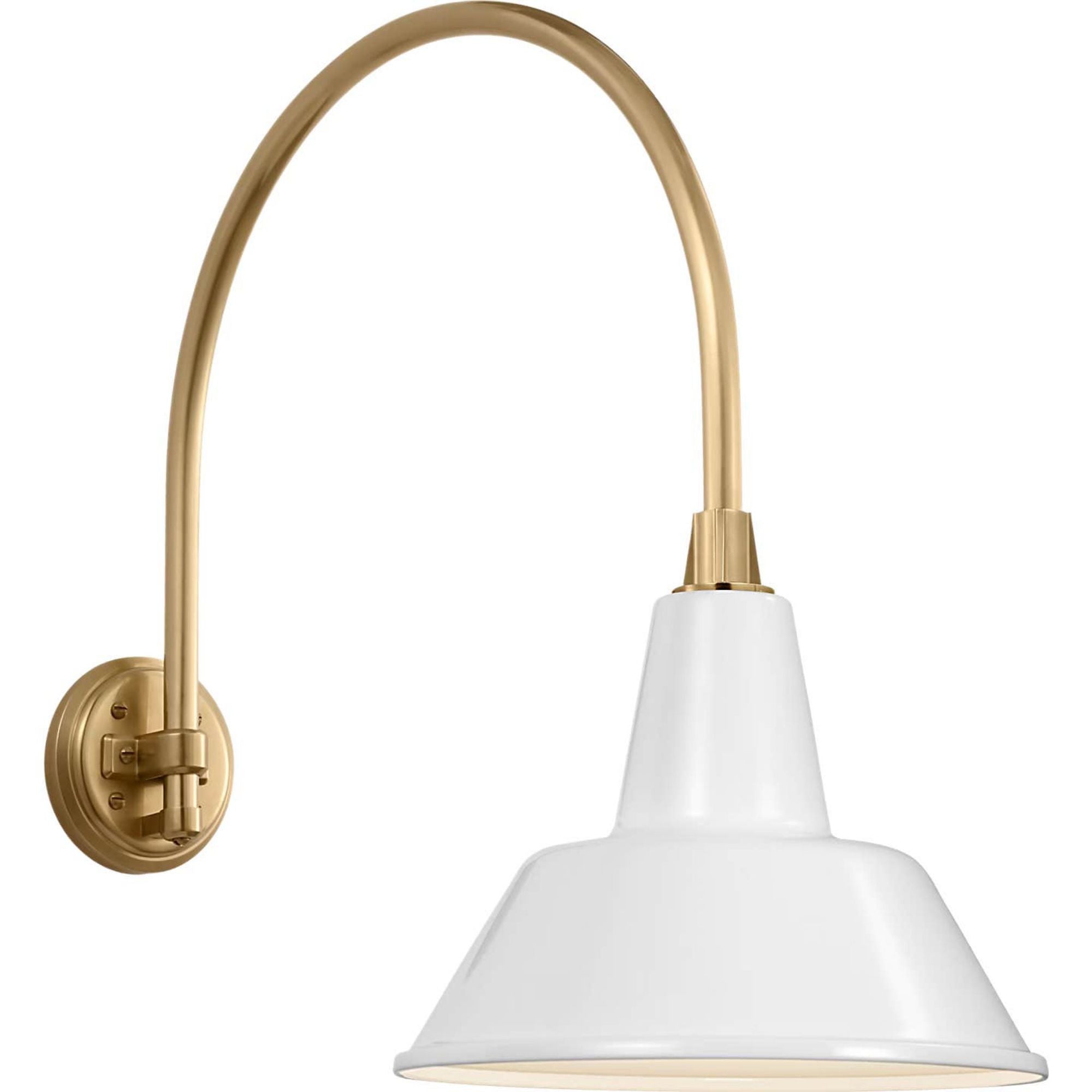 Thomas O'Brien Academy 19.5" Arched Mack Barn Light in Hand-Rubbed Antique Brass with 12.5" White Bowers Shade W12.5" x H22" x E25.25"