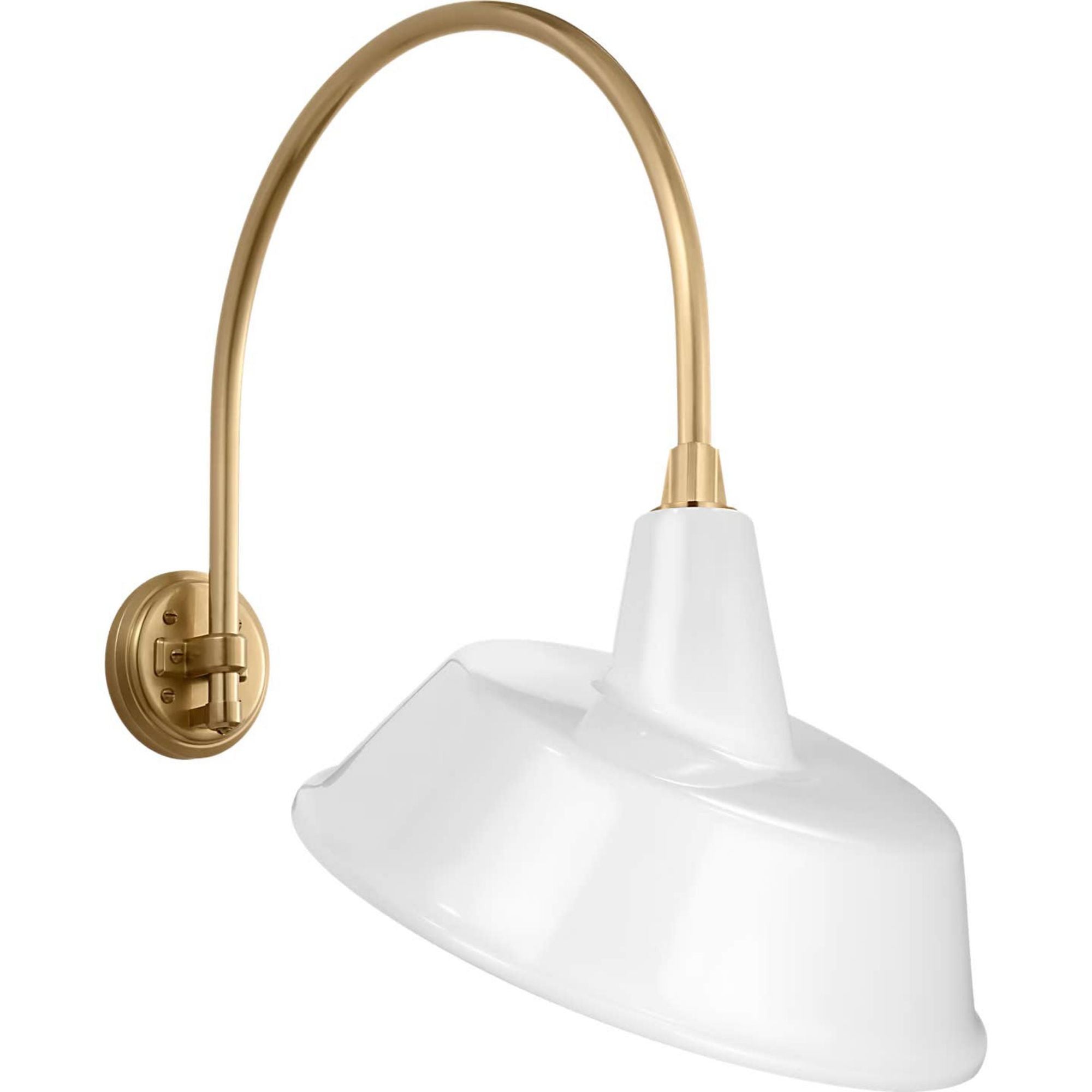 Thomas O'Brien Academy 19.5" Arched Mack Barn Light in Hand-Rubbed Antique Brass with 16" White Tilted Bowers Shade W16" x H26" x E24"