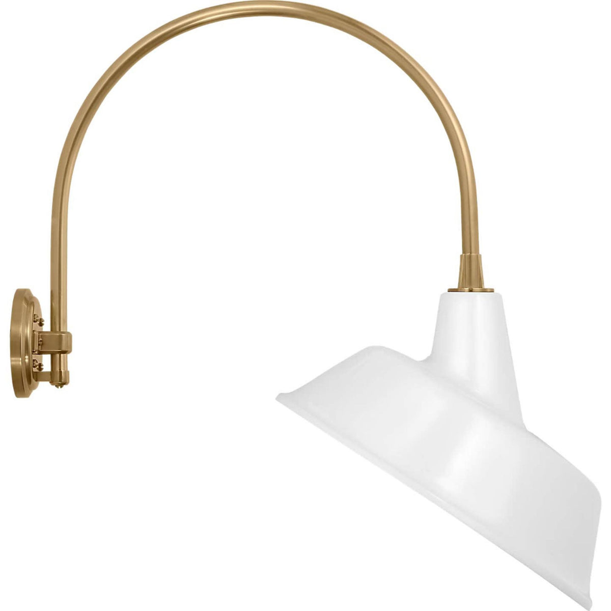 Thomas O'Brien Academy 19.5" Arched Mack Barn Light in Hand-Rubbed Antique Brass with 16" White Tilted Bowers Shade W16" x H26" x E24"