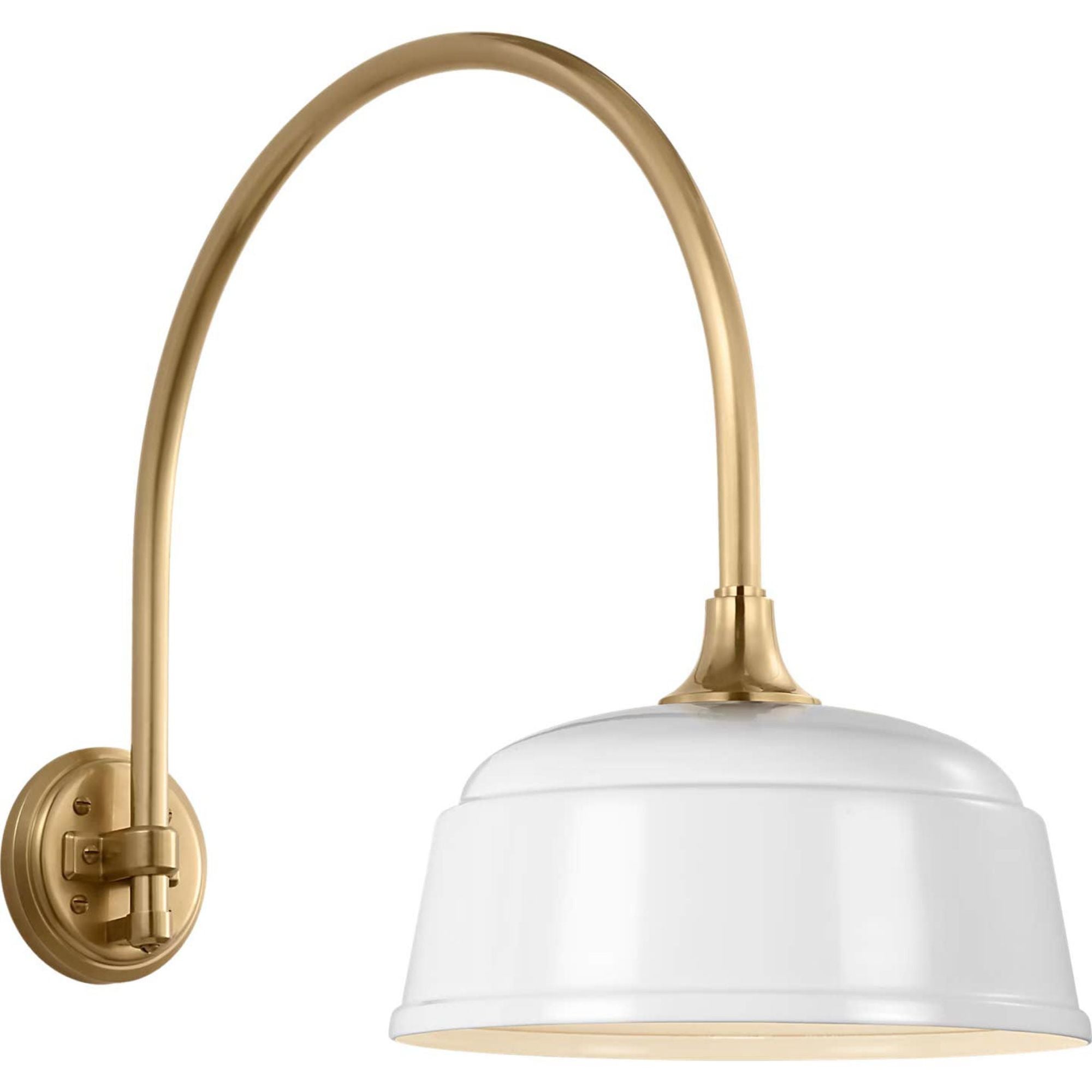 Thomas O'Brien Academy 19.5" Arched Mack Barn Light in Hand-Rubbed Antique Brass with 12.5" White Rockhouse Shade W12.5" x H19.5" x E25.25"