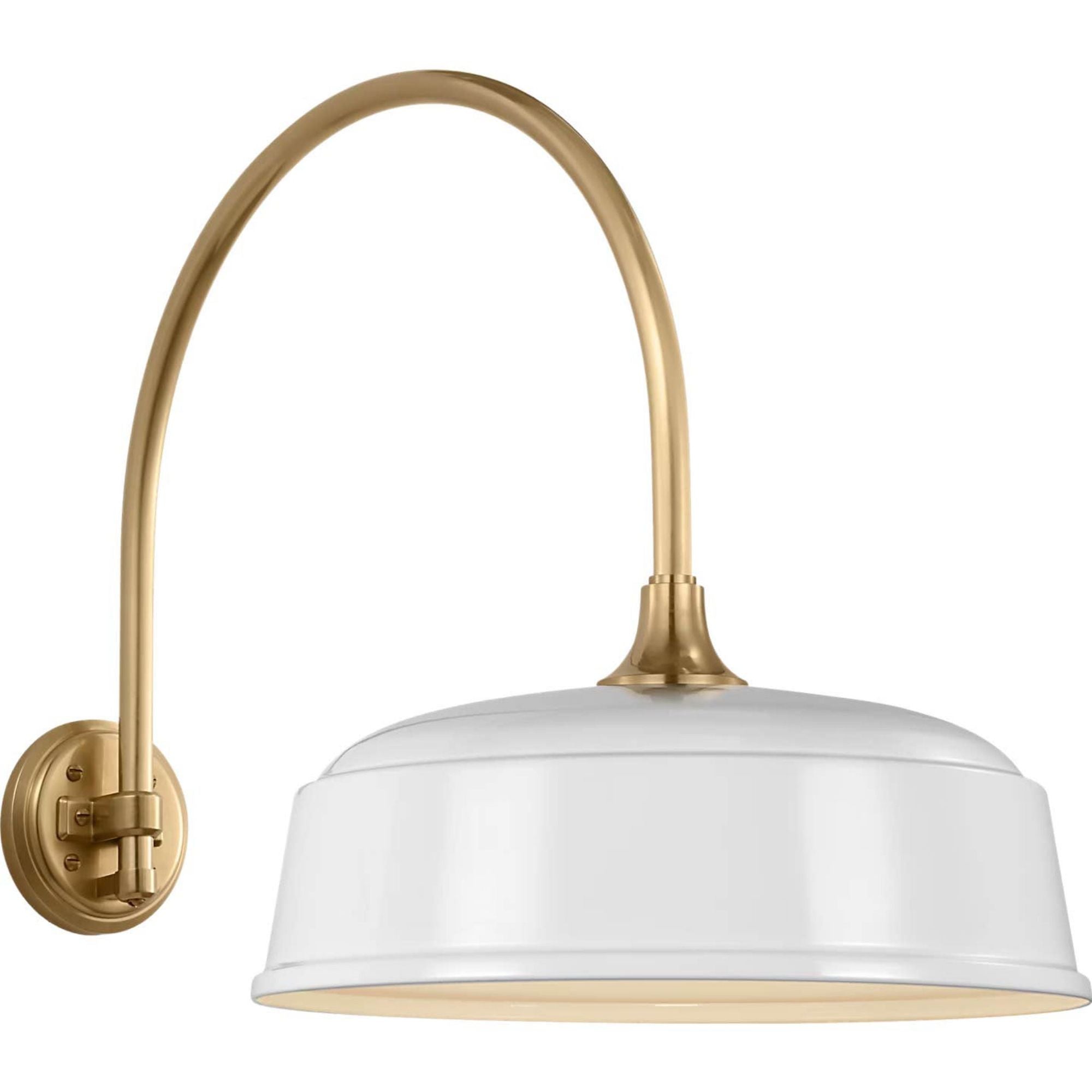 Thomas O'Brien Academy 19.5" Arched Mack Barn Light in Hand-Rubbed Antique Brass with 16" White Rockhouse Shade W16" x H19.5" x E27"