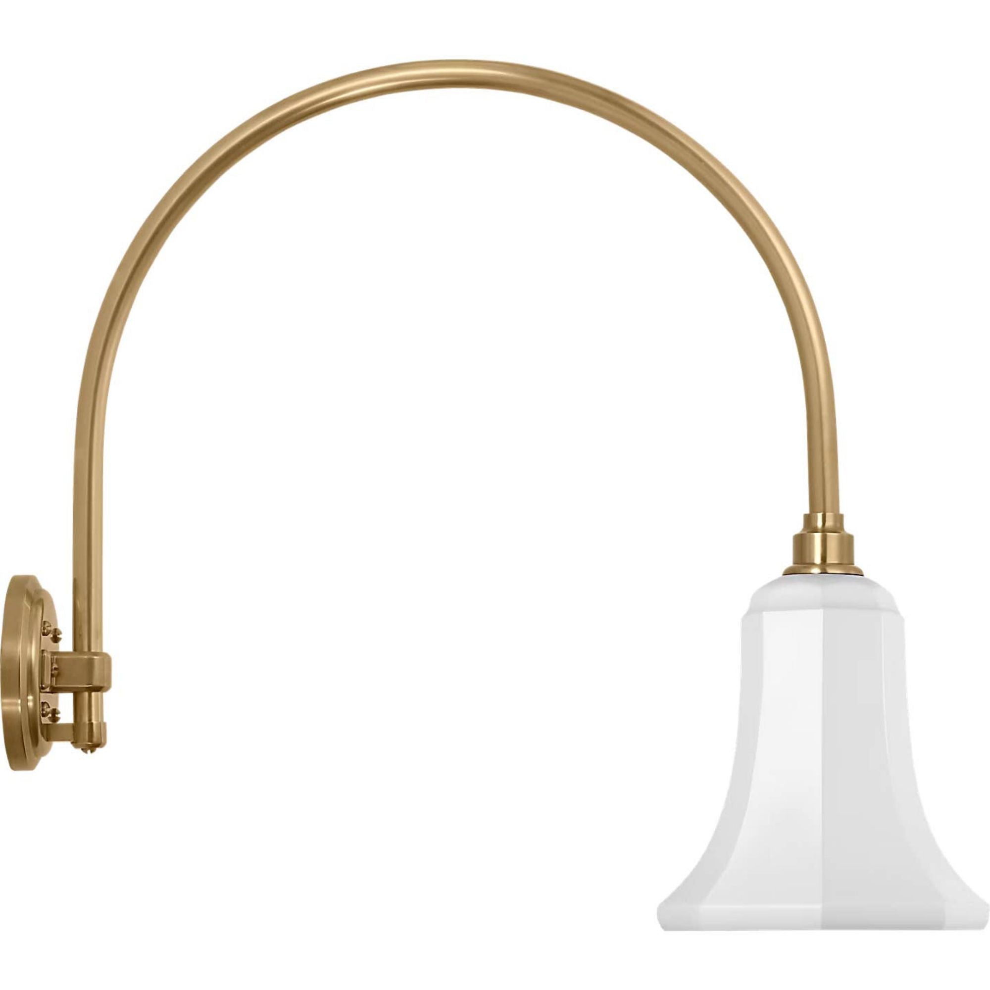 Thomas O'Brien Academy 19.5" Arched Mack Barn Light in Hand-Rubbed Antique Brass with 7.5" White Savannah Shade W7.5" x H21.5" x E22.75"