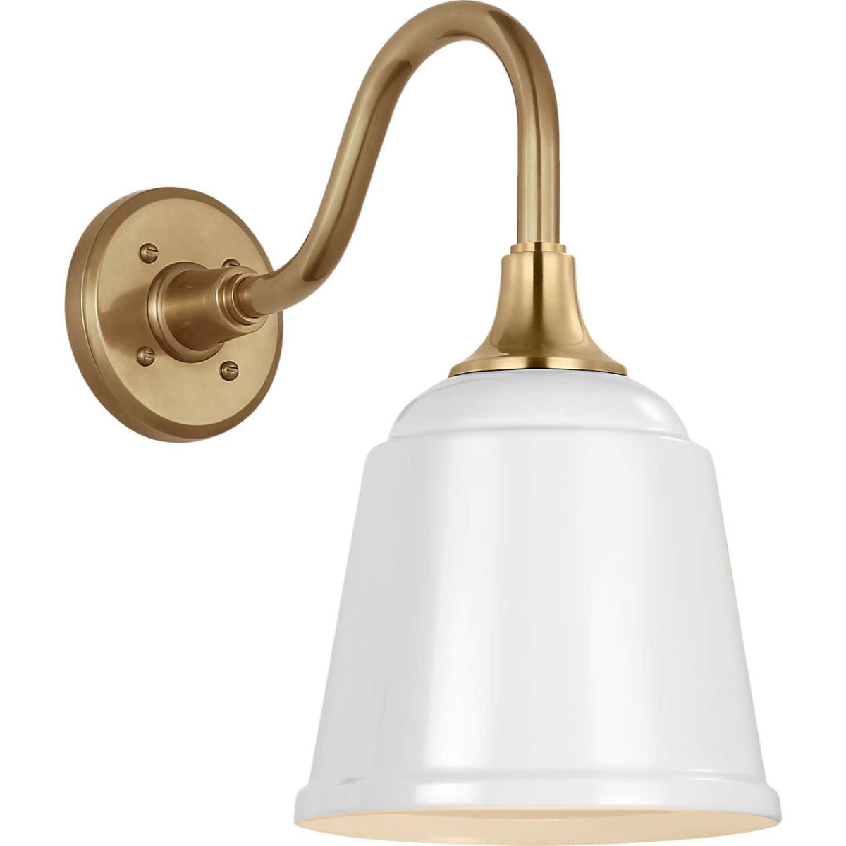 Thomas O'Brien Academy 11" Flynn Barn Light in Hand-Rubbed Antique Brass with 8" White Rockhouse Shade W8" x H14.25" x E14.5"