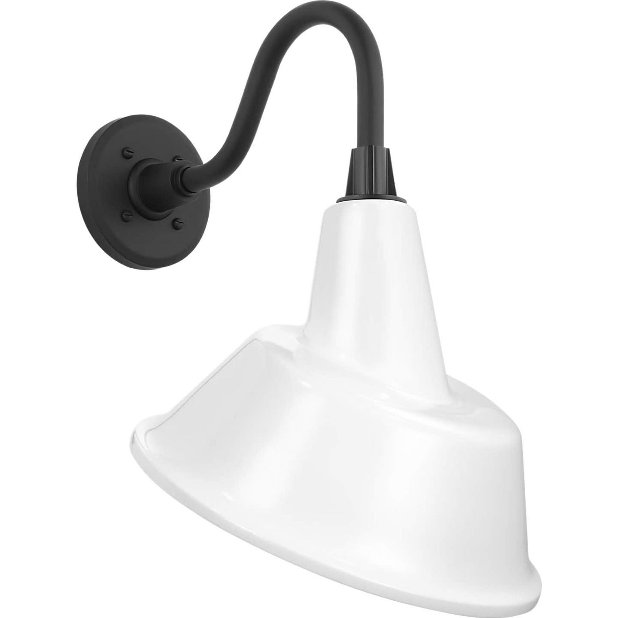 Thomas O'Brien Academy 11" Flynn Barn Light in Matte Black with 12.5" White Tilted Bowers Shade W12.5" x H18.5" x E14"